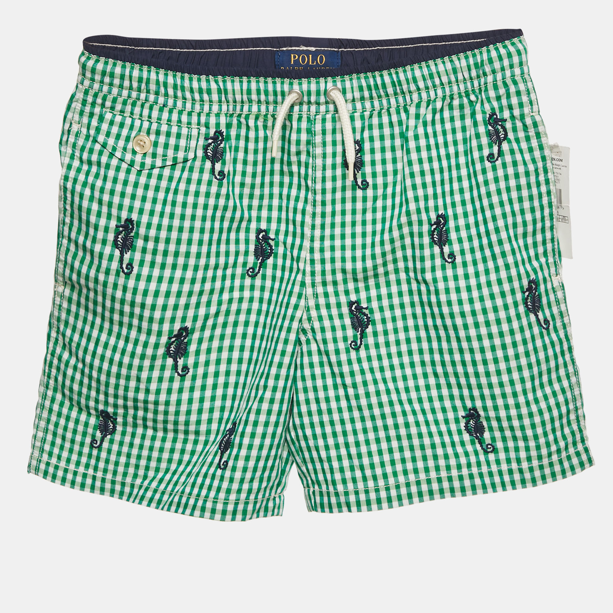 Pre-owned Polo Ralph Lauren Kids Green Checks Cotton Shorts M/10-12yrs In Sand
