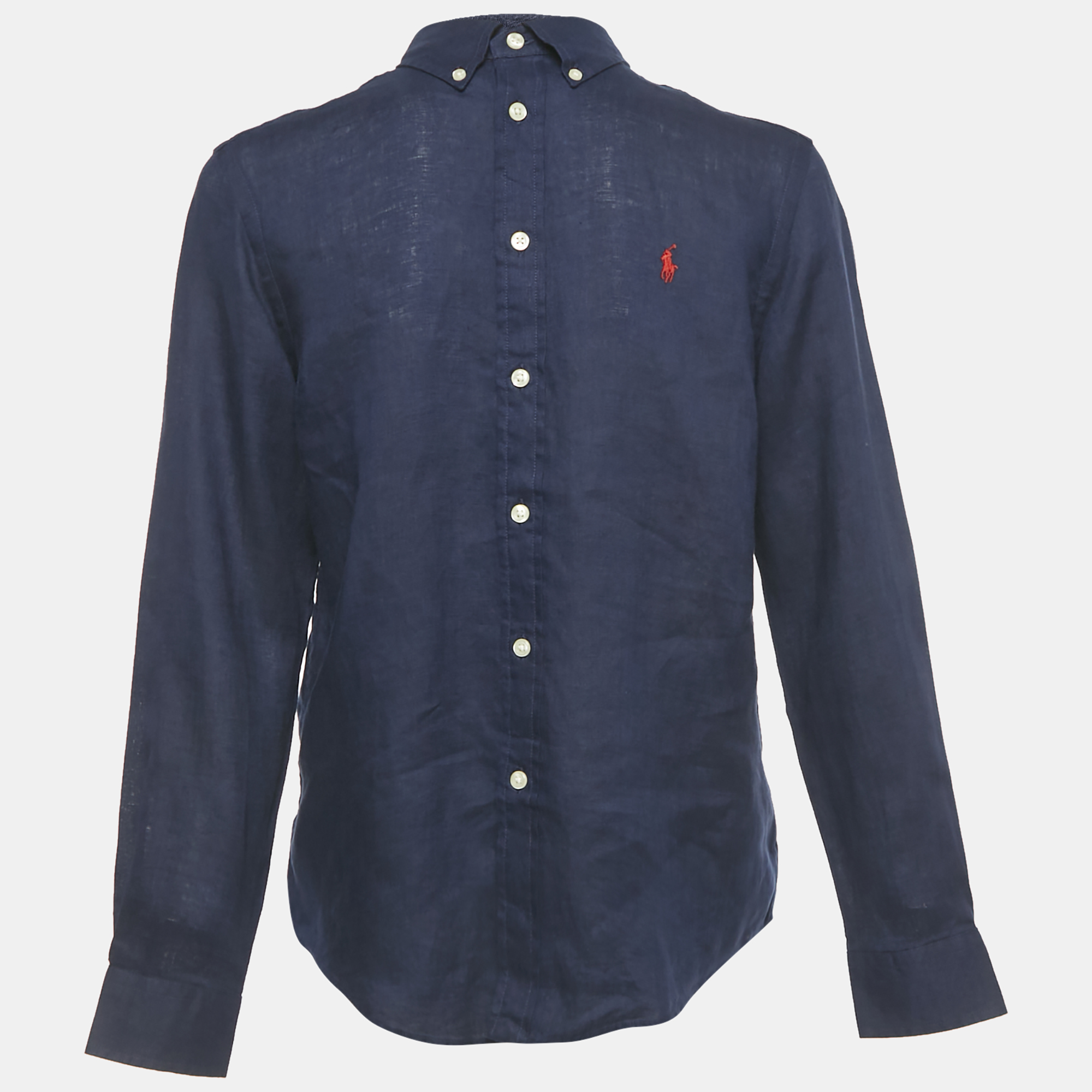 Click to view more detailed imagery on our partner's website Pre-owned Polo Ralph Lauren Kids Blue Linen Button Front Shirt L/14-16yrs