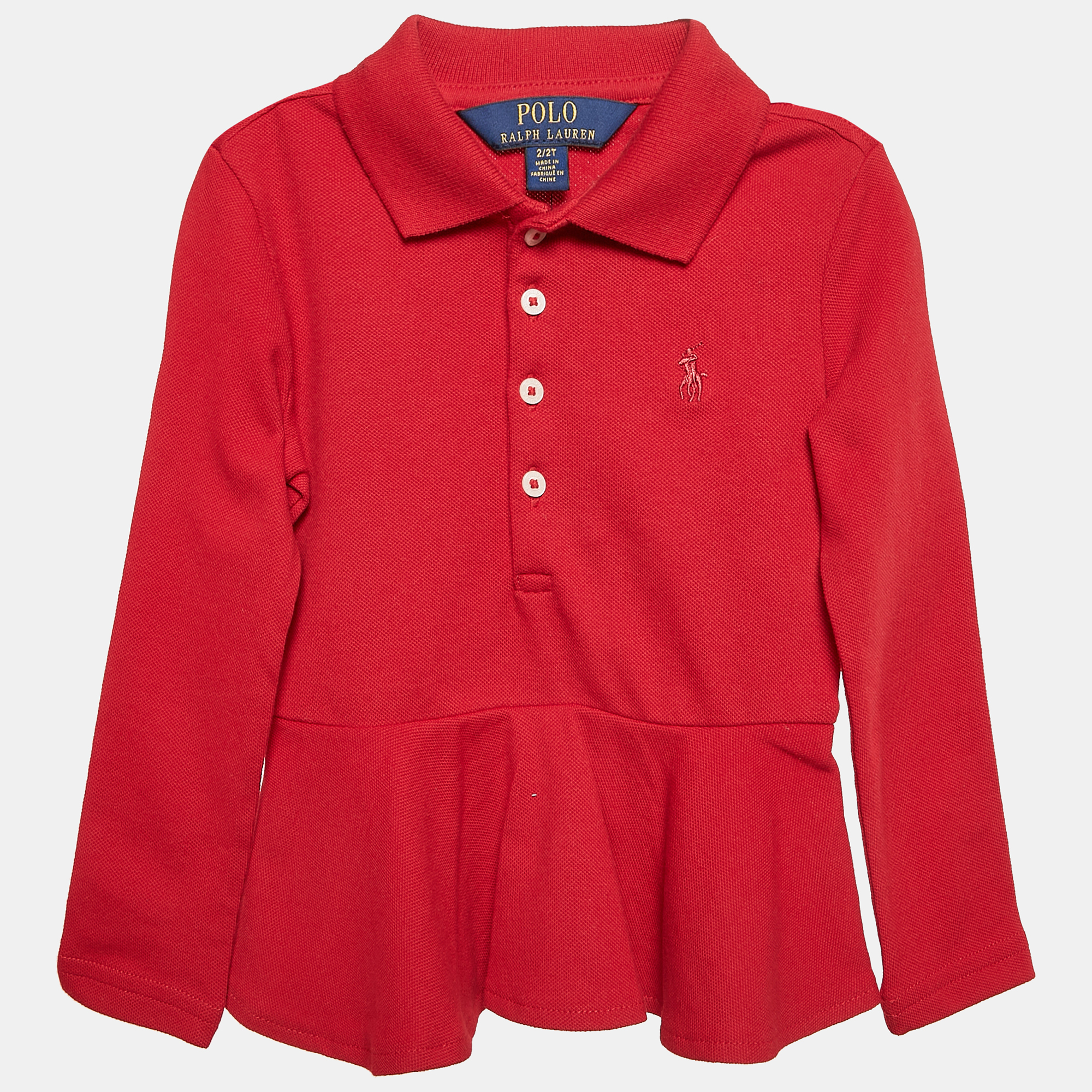 

Polo Ralph Lauren Kids Red Cotton Knit Polo Collar Peplum Top 2 T