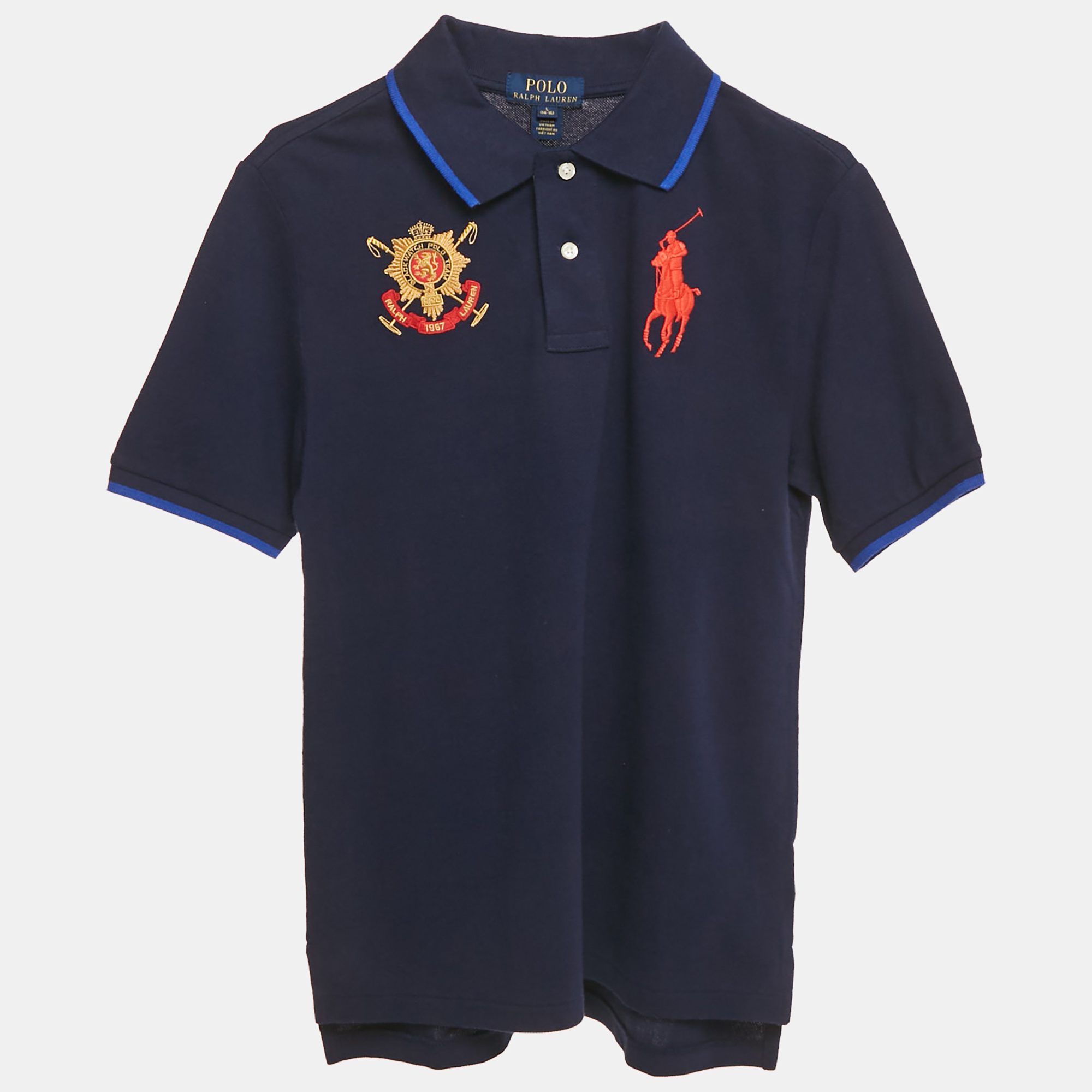 Polo Ralph Lauren Kids Navy Blue Embroidered Crest Cotton Polo T-shirt L (14-16) Yrs