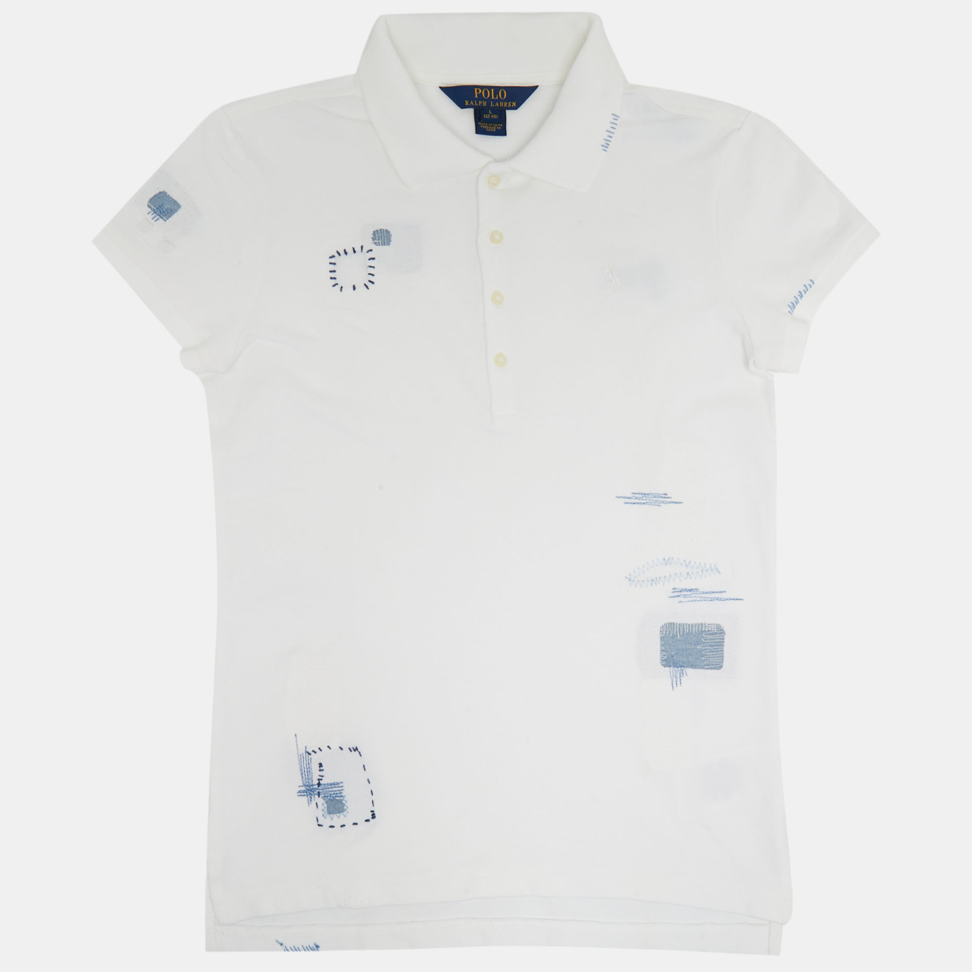 Pre-owned Polo Ralph Lauren Kids White Embroidered Cotton Polo T-shirt L/12-14yrs