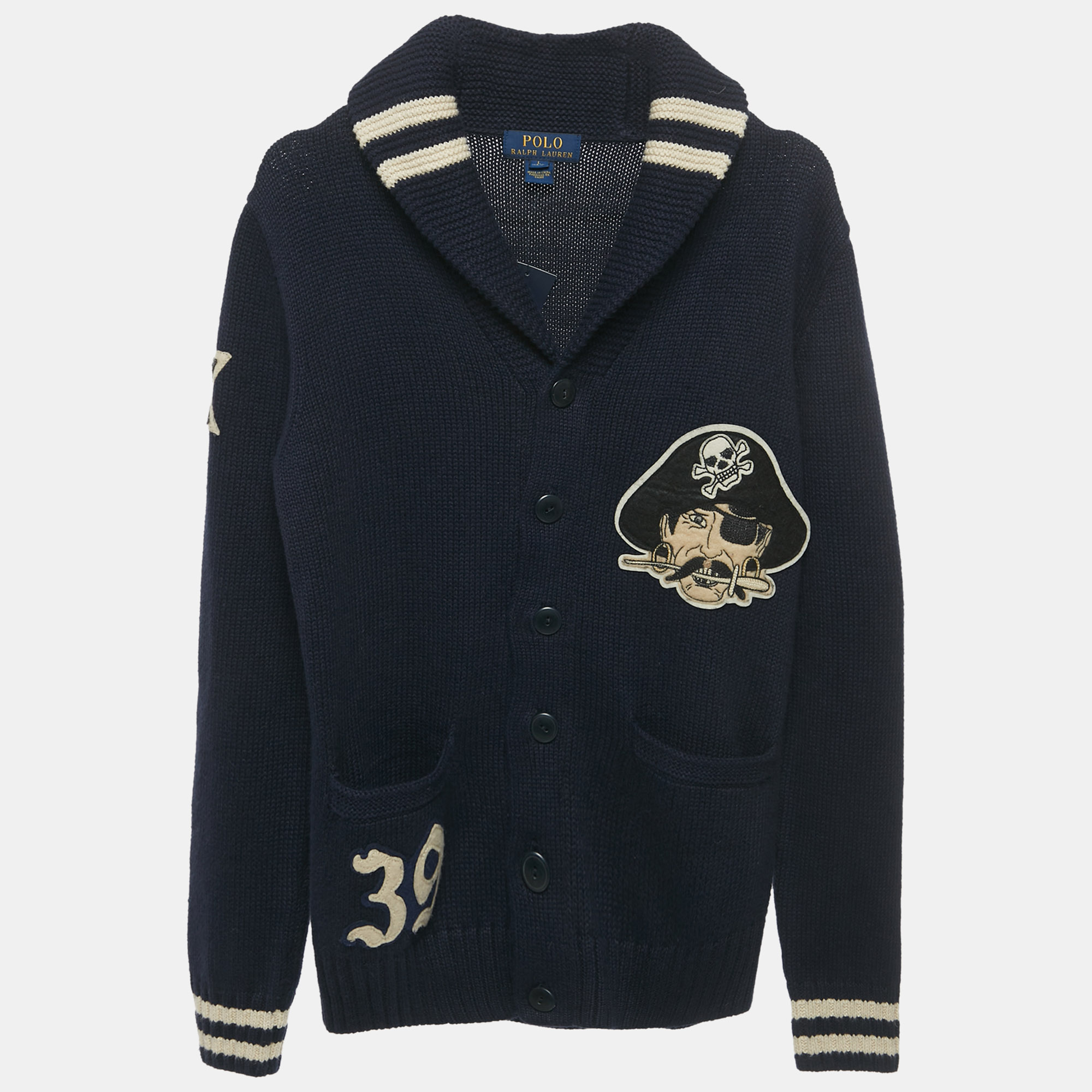 Pre-owned Polo Ralph Lauren Kids Navy Blue Knit Pirate Patch Sweater 14-16 Yrs