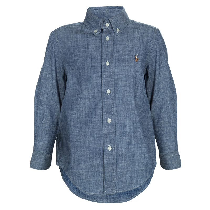 Pre Owned قميص رالف لورين شامبراي أزرق بأكمام طويلة وأزرار أمامية 4 سنوات