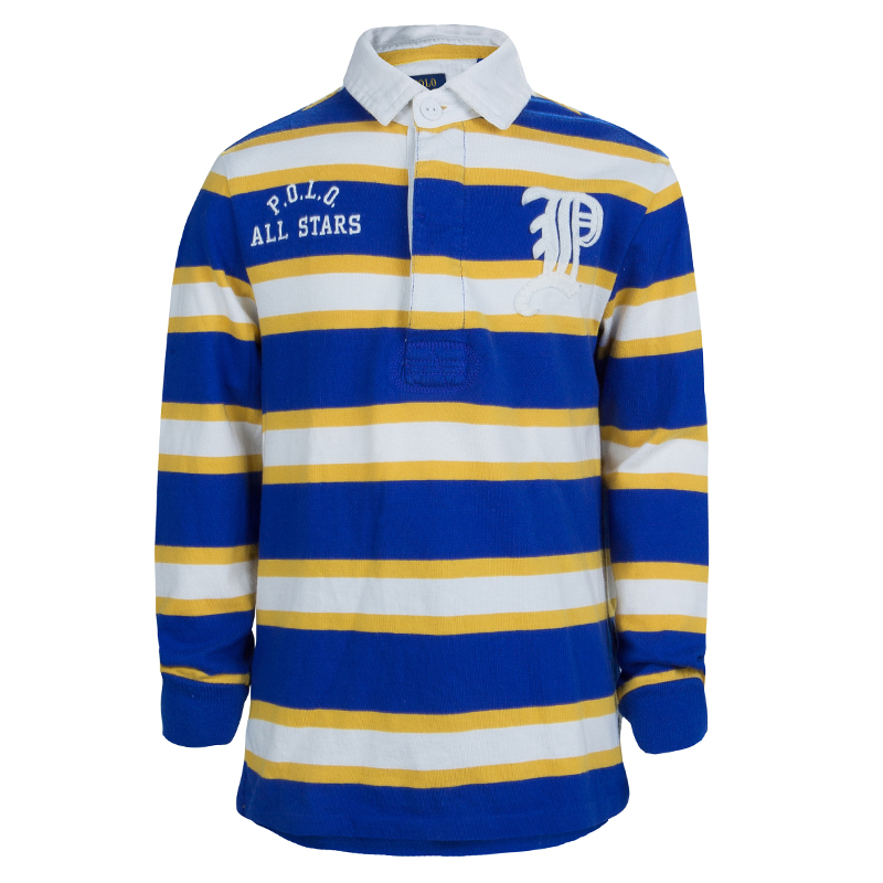 Buy Ralph Lauren Blue and Yellow Striped Long Sleeve Polo T-Shirt 5 Yrs ...