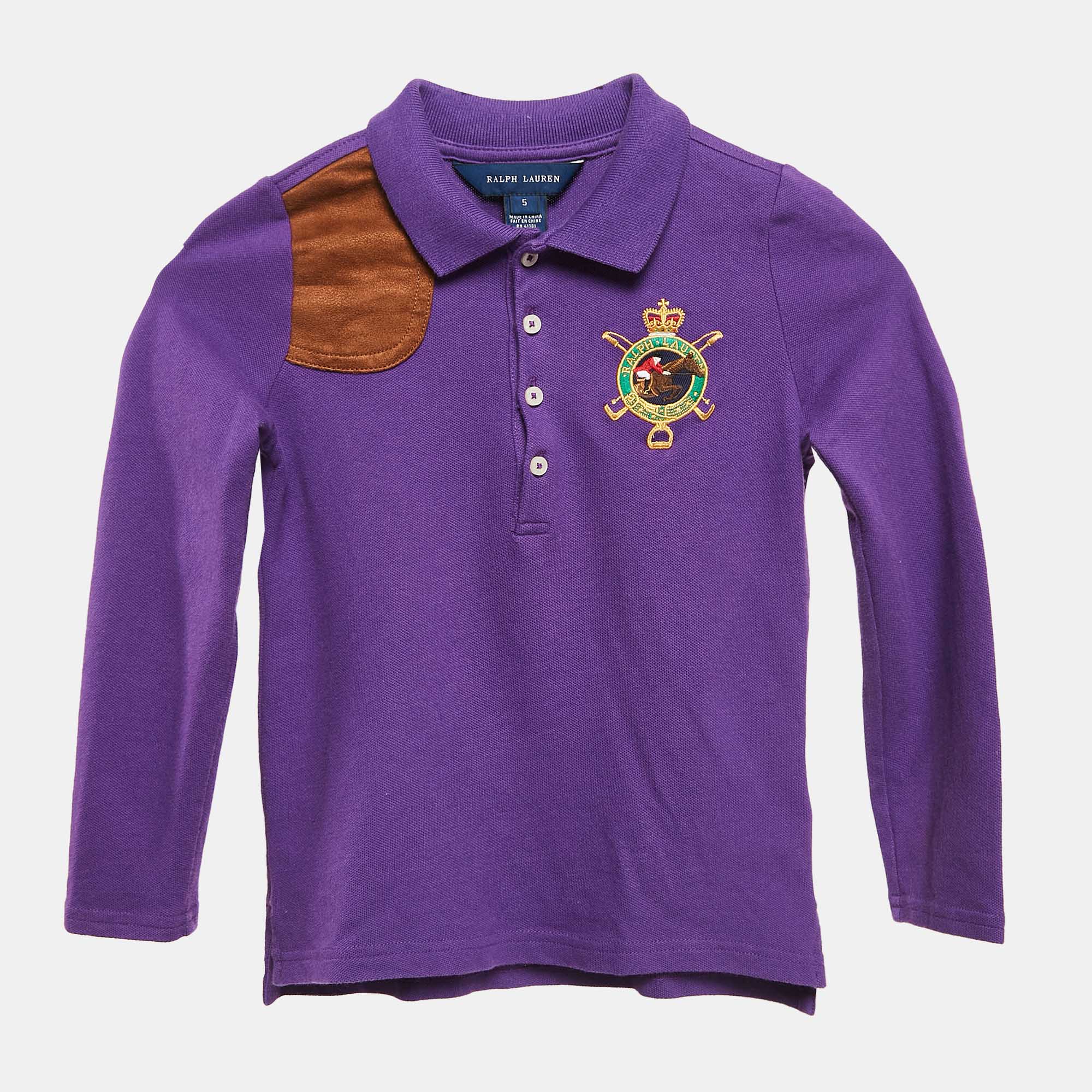 

Ralph Lauren Kids Purple Suede Trim Pique Cotton T-Shirt 5 Yrs