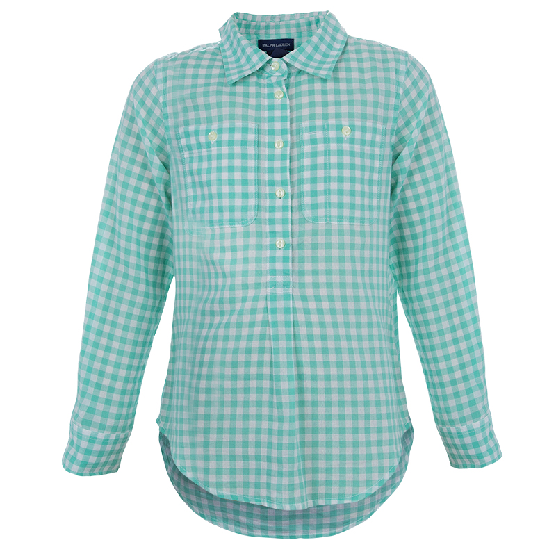 

Ralph Lauren White and Green Checked Long Sleeve Button-Down Cotton Shirt, Multicolor