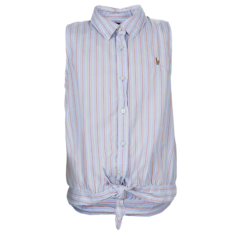 Pre Owned توب رالف لورين قطن مخطط بلا أكمام 8 سنوات