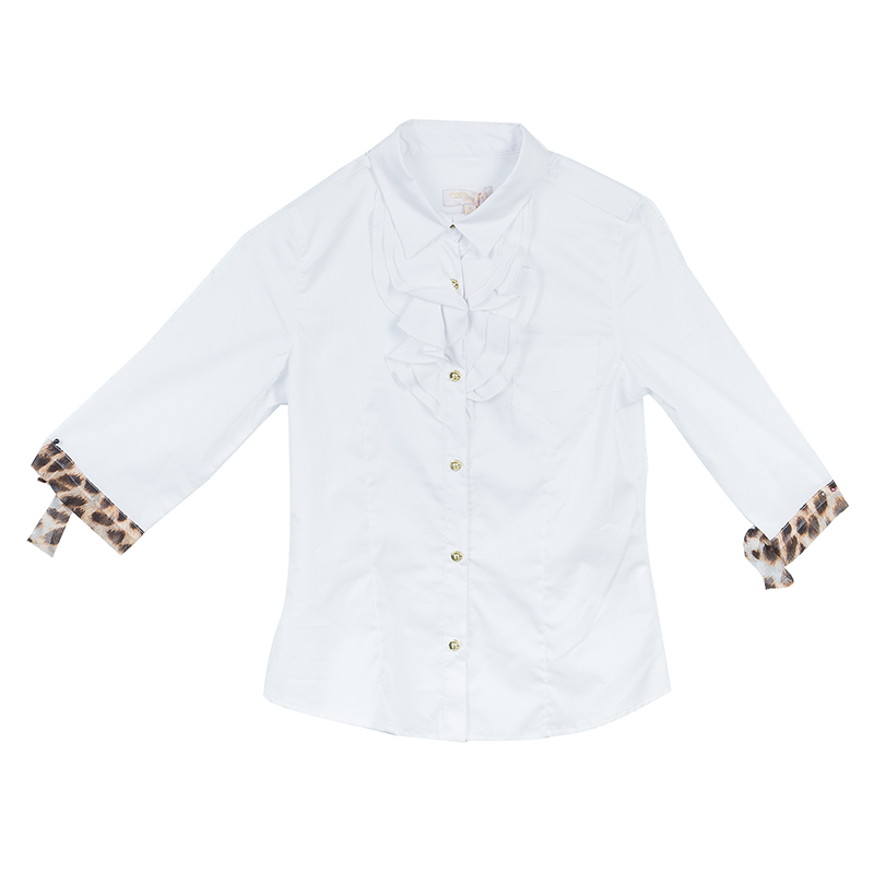 

Roberto Cavalli Angels White Ruffle Neck Button Down Shirt