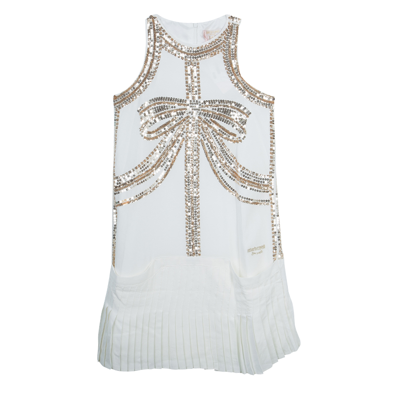 

Roberto Cavalli Angels White Sequin Embellished Pleated Dress 10 Yrs