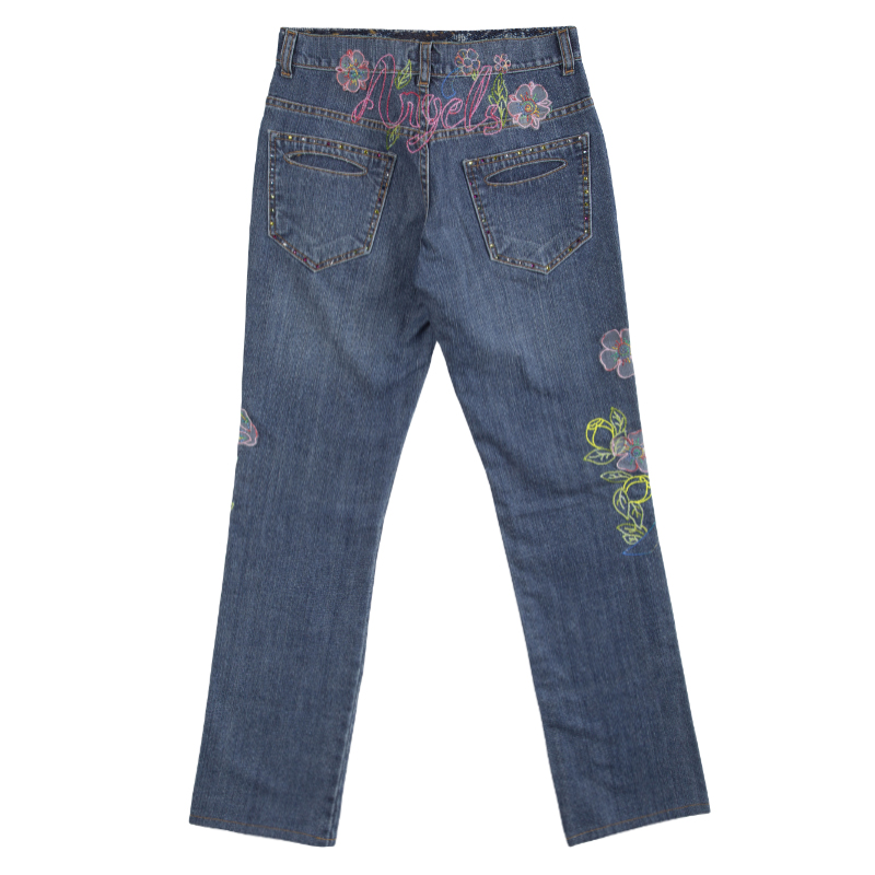 

Roberto Cavalli Angels Embroidered Floral Applique Jeans 12Y, Blue