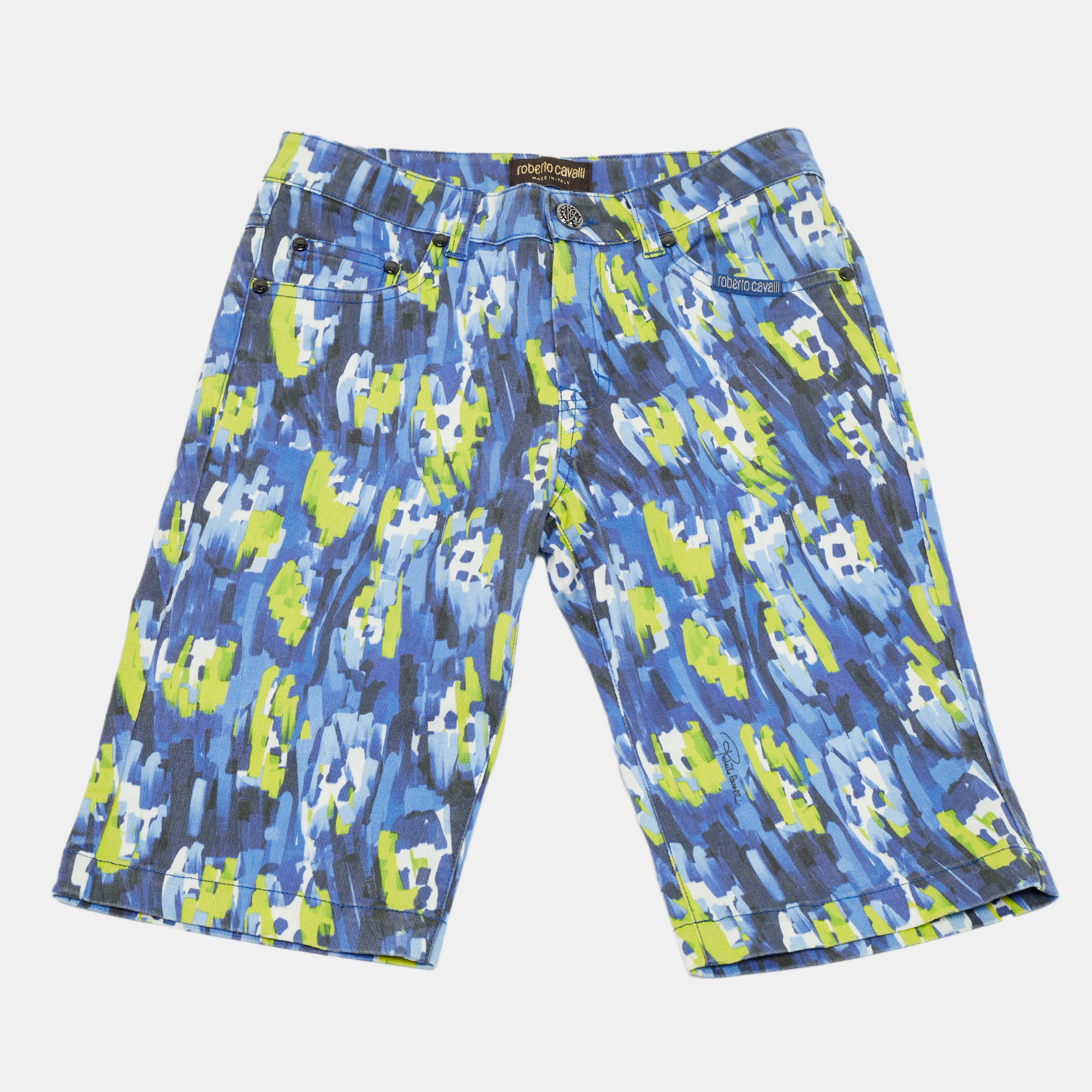 

Roberto Cavalli Kids Blue/Yellow Cotton Bermuda Short S/10-12 Yrs