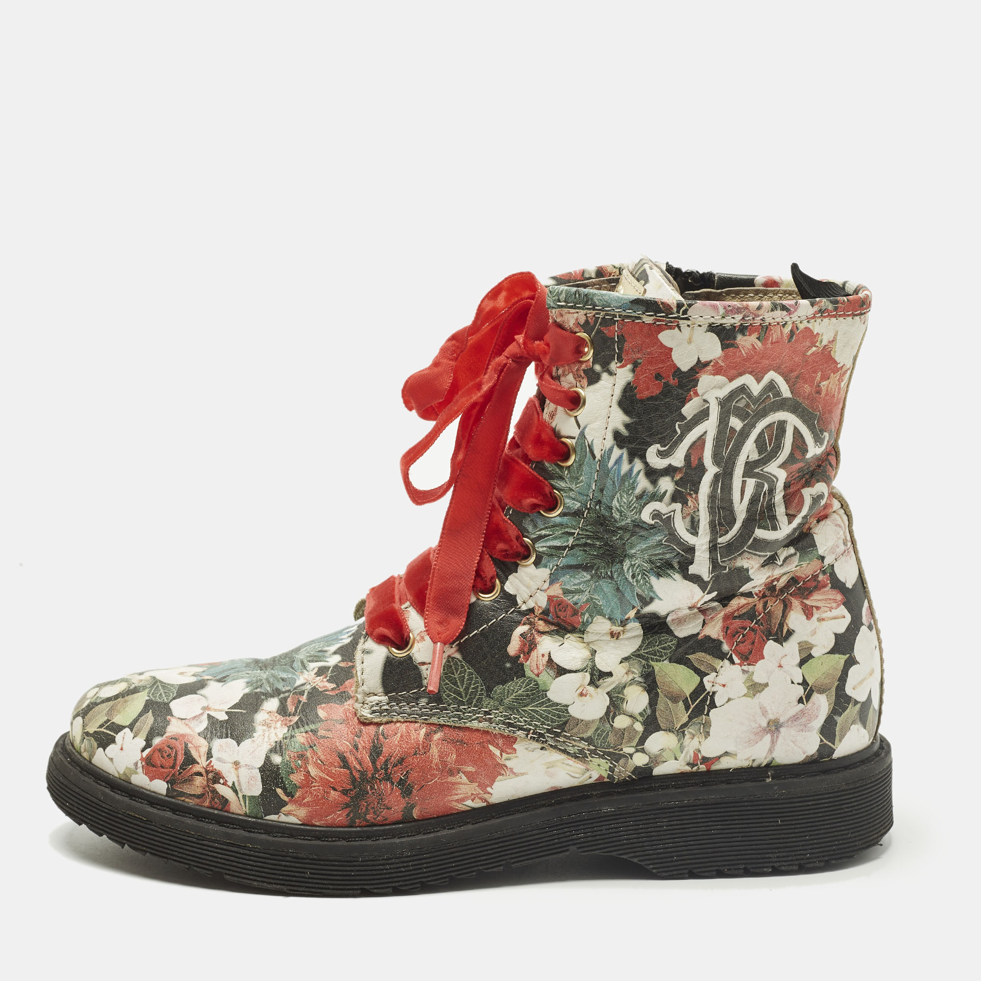 Roberto Cavalli Size 33 Multicolor Leather Floral Print Ankle Length boots