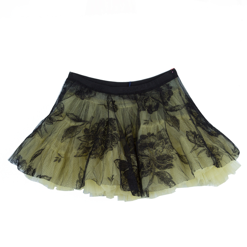 

Roma e Tosca Yellow Lace Rose Print Overlay Skirt, Multicolor
