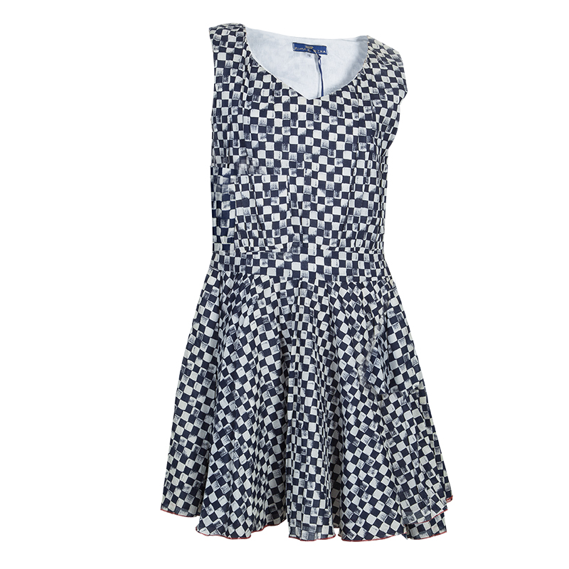 

Roma e Tosca Blue & White Square Print Sleeveless Dress