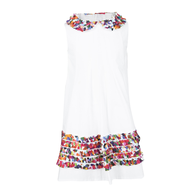فستان سيمونيتا قطن أبيض بكشكشات ملونة مزينة بلا أكمام 5 سنوات