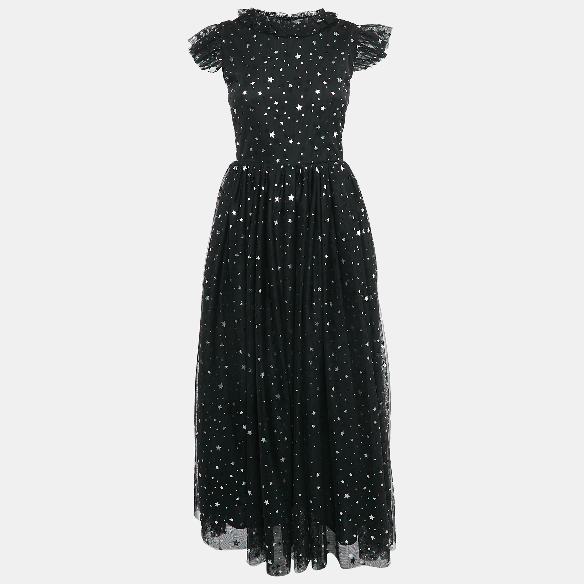 

Sonia Rykiel Black Star Print Tulle Ruffled Long Dress 14 Yrs