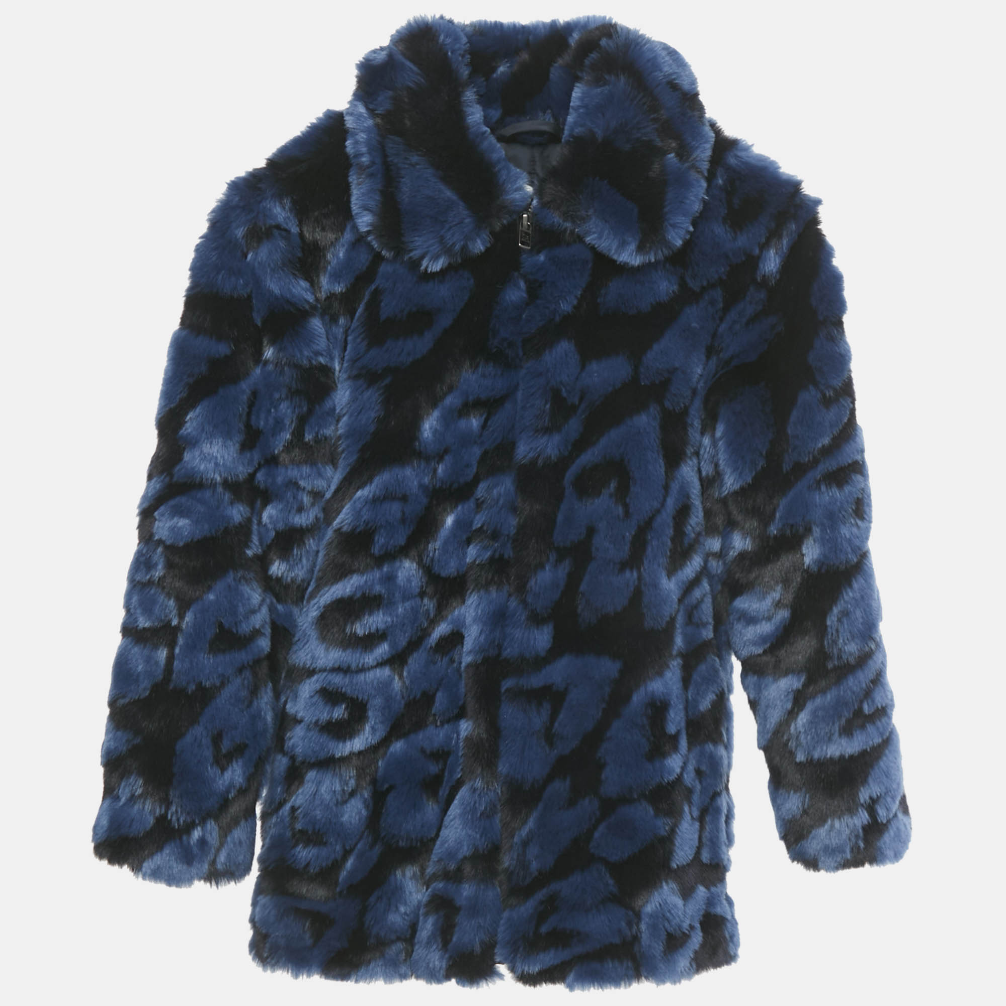 Pre-owned Stella Mccartney Kids Blue Hearts Pattern Fur Zip-up Jacket 8 Yrs