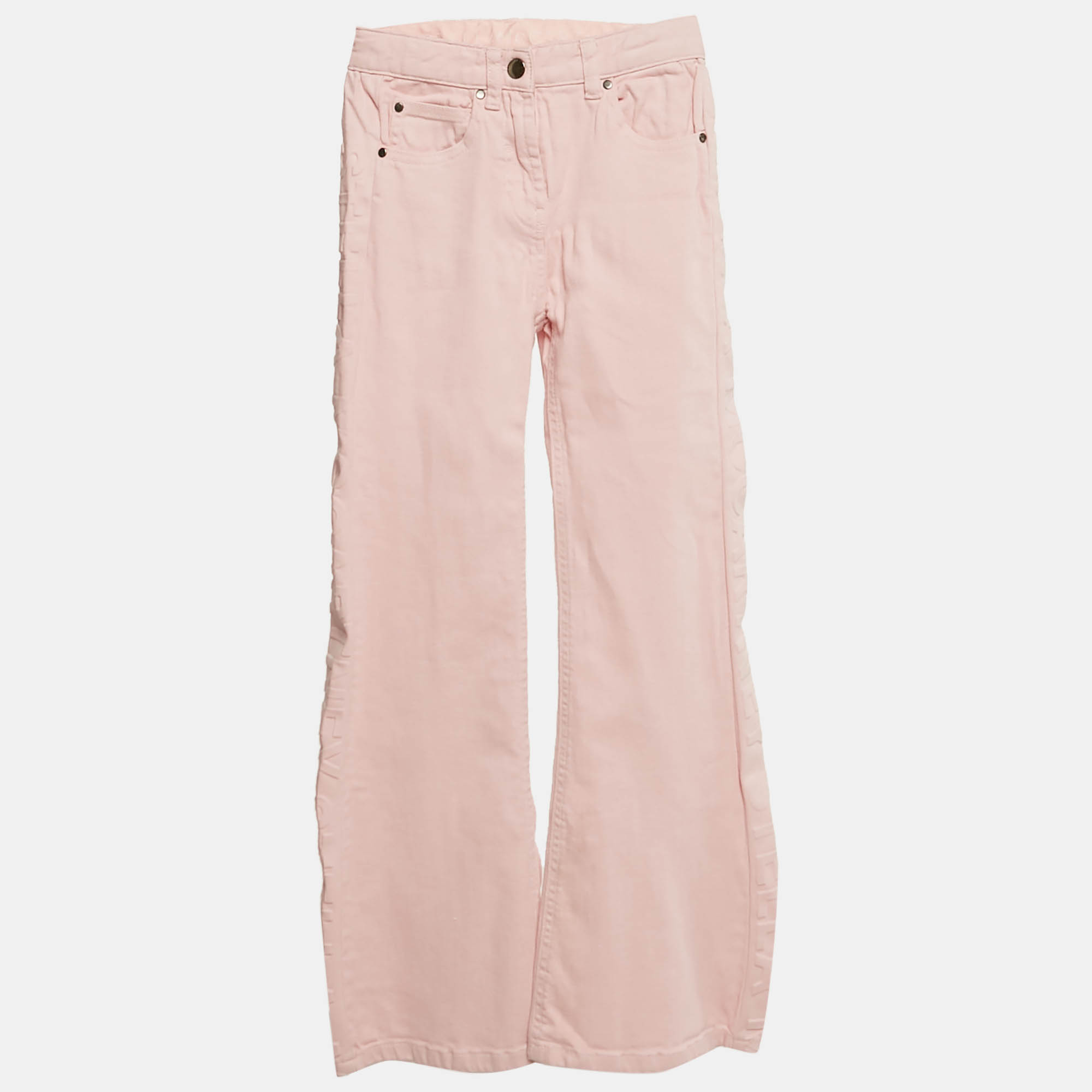 

Stella McCartney Kids Pink Logo Embossed Denim Wide Leg Jeans