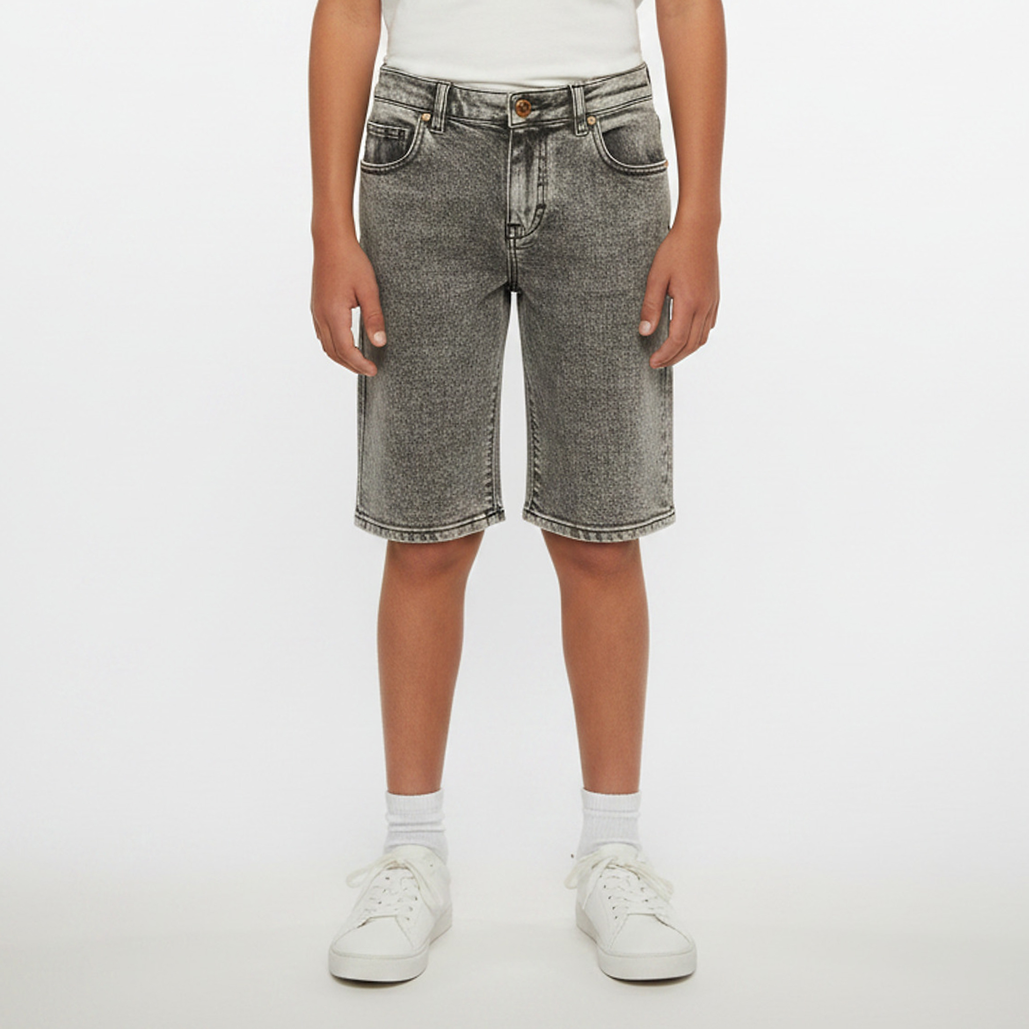 Pre-owned Versace Kids Grey Acid Wash Denim Bermuda Shorts 12 Yrs In Gray