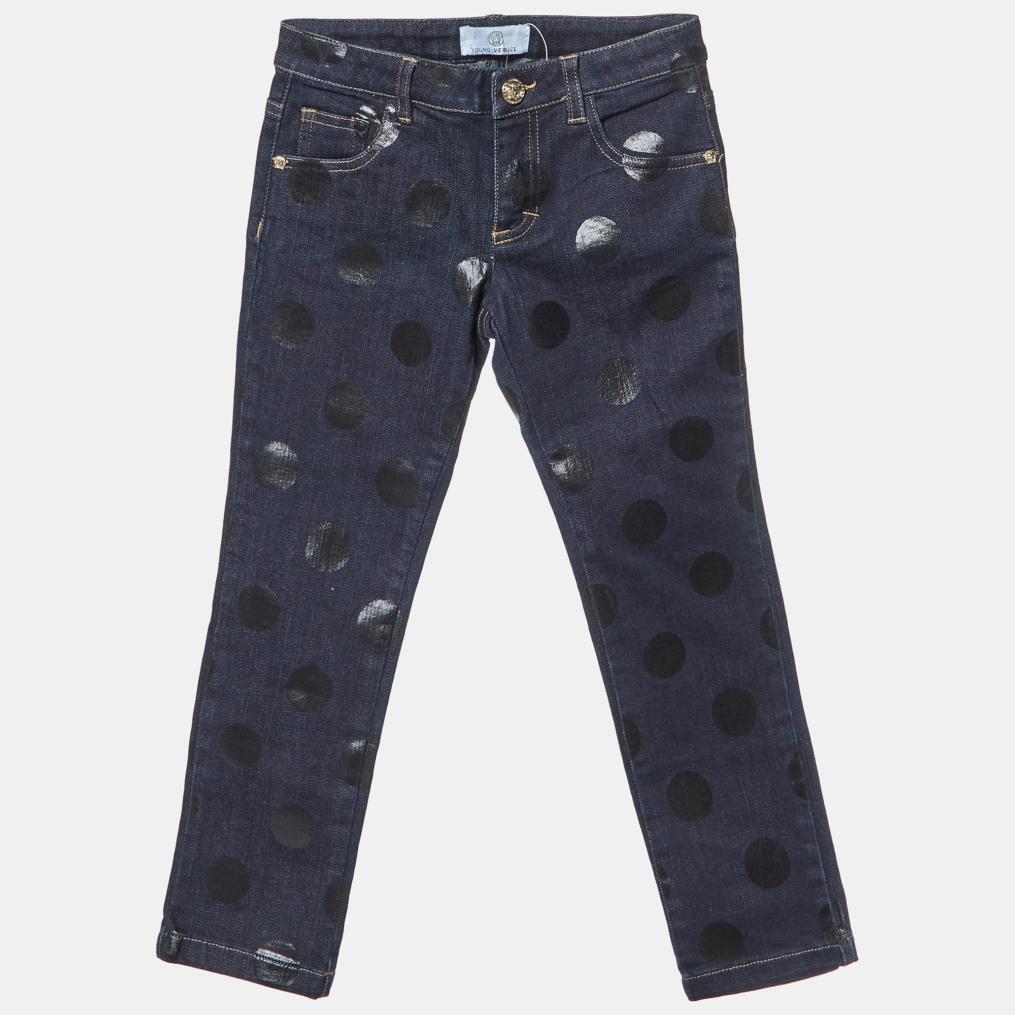 

Young Versace Dark Blue Dot Print Denim Jeans 6 Yrs