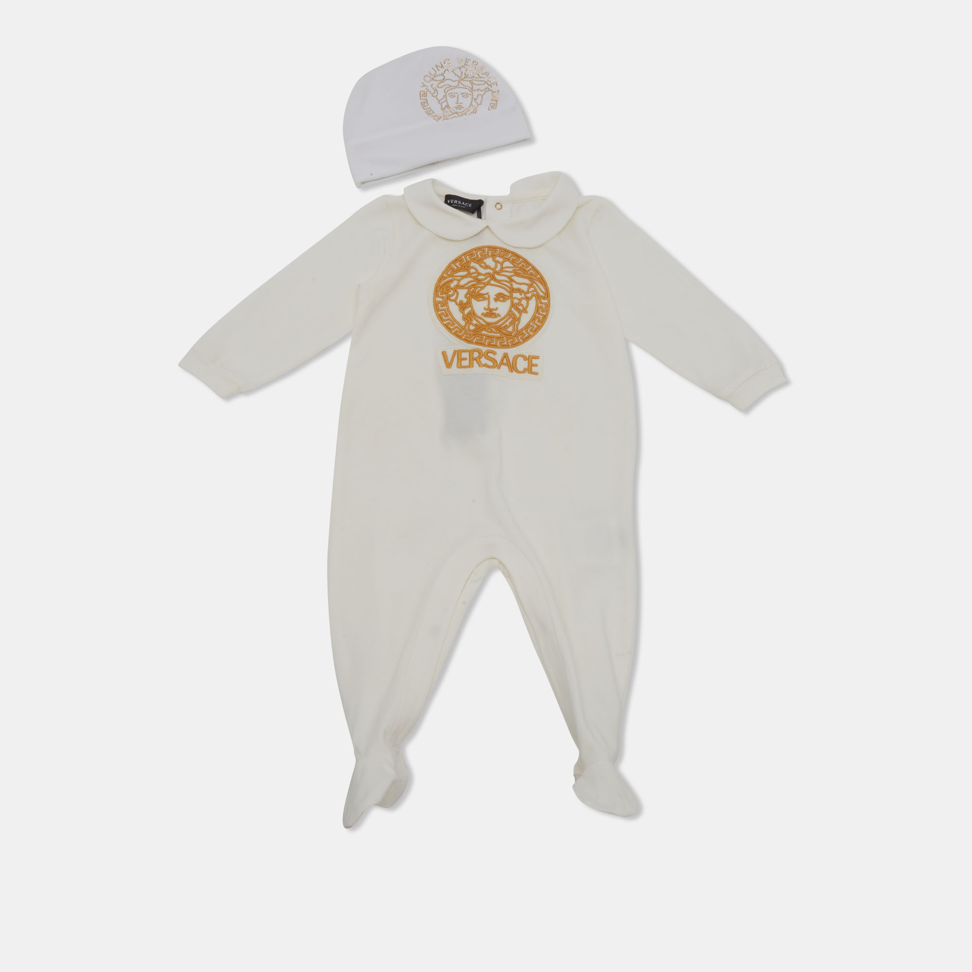 

Versace Kids White Logo Embroidered Jersey Sleepsuit