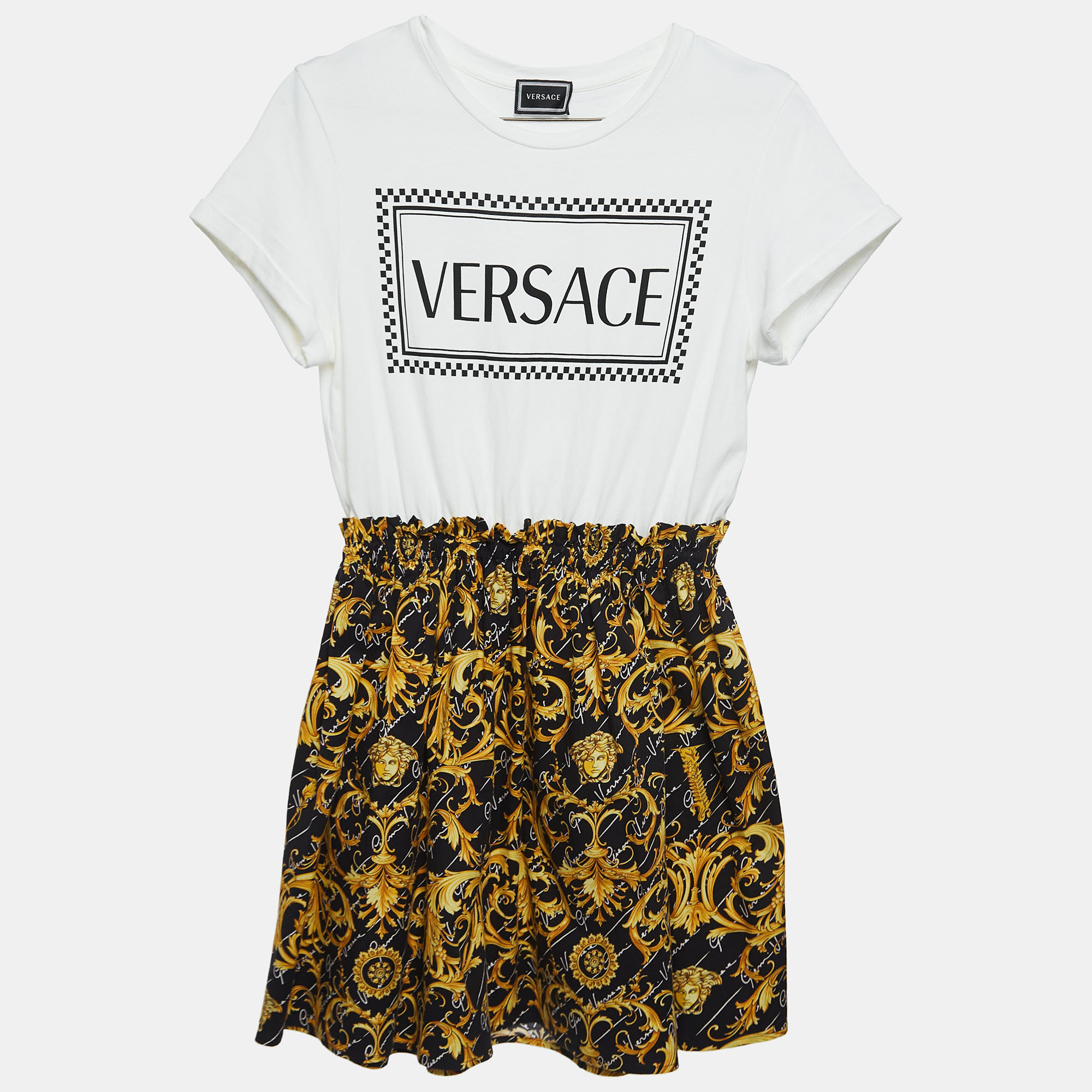 

Versace White/Black Baroque Print Cotton T-Shirt Dress