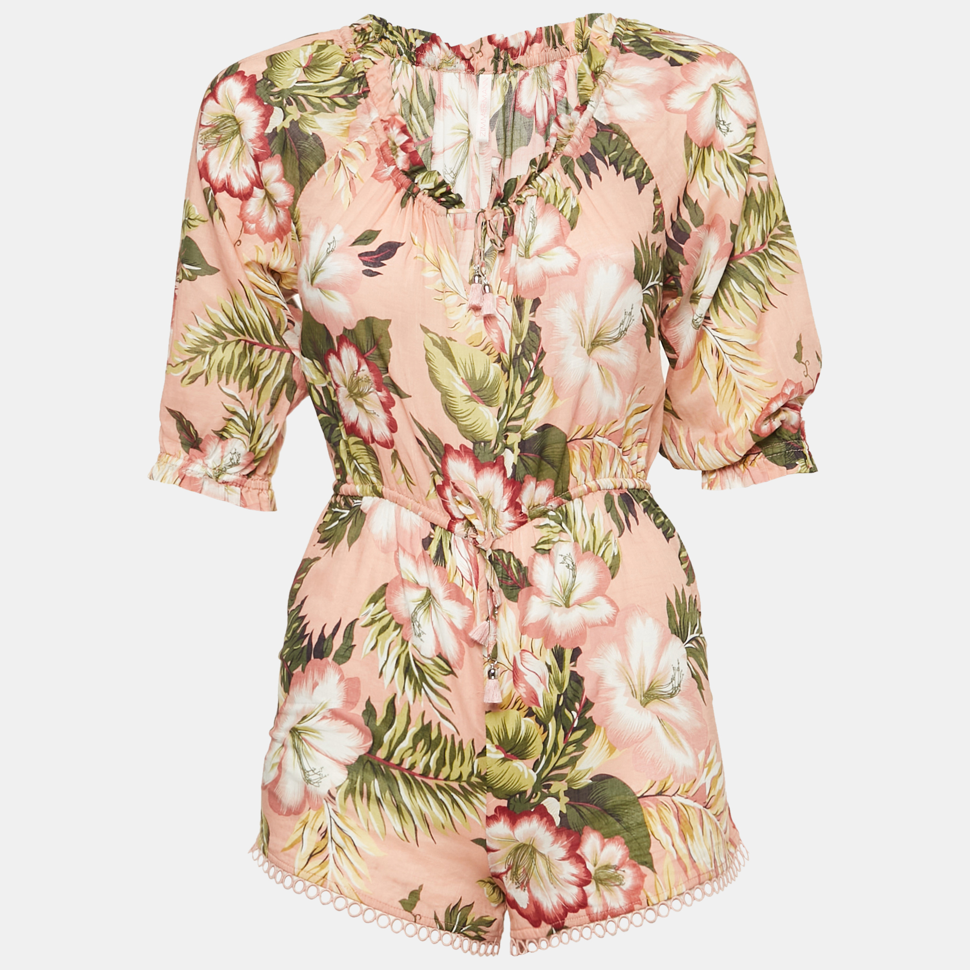 

Zimmermann Kids Pink Floral Print Cotton Jumpsuit