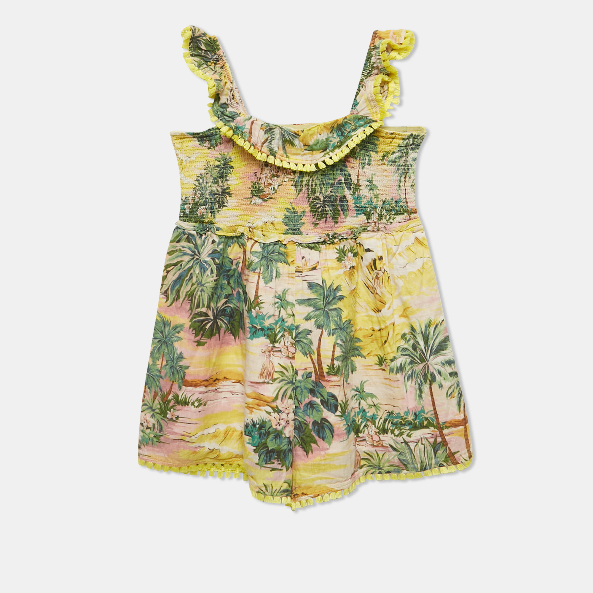 

Zimmermann Kids Yellow Tropical Print Cotton Playsuit