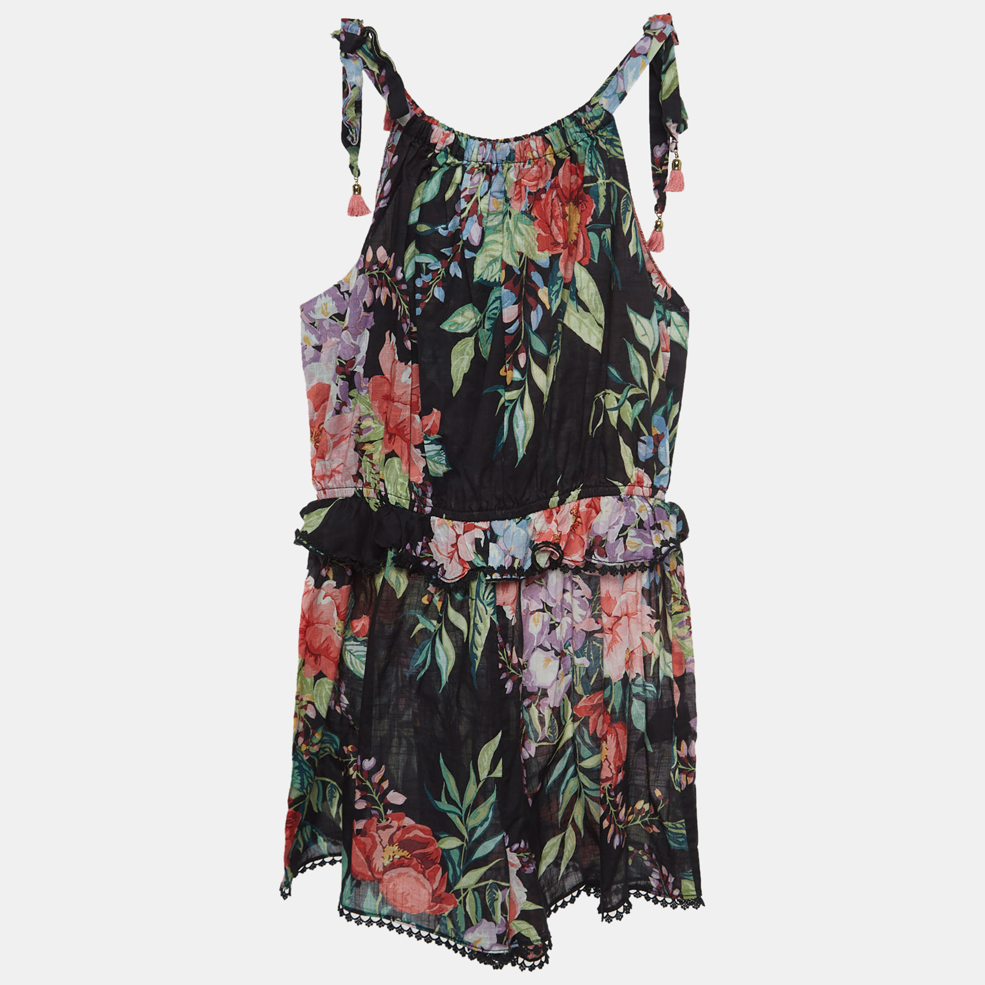 

Zimmermann Black Floral Print Cotton Playsuit