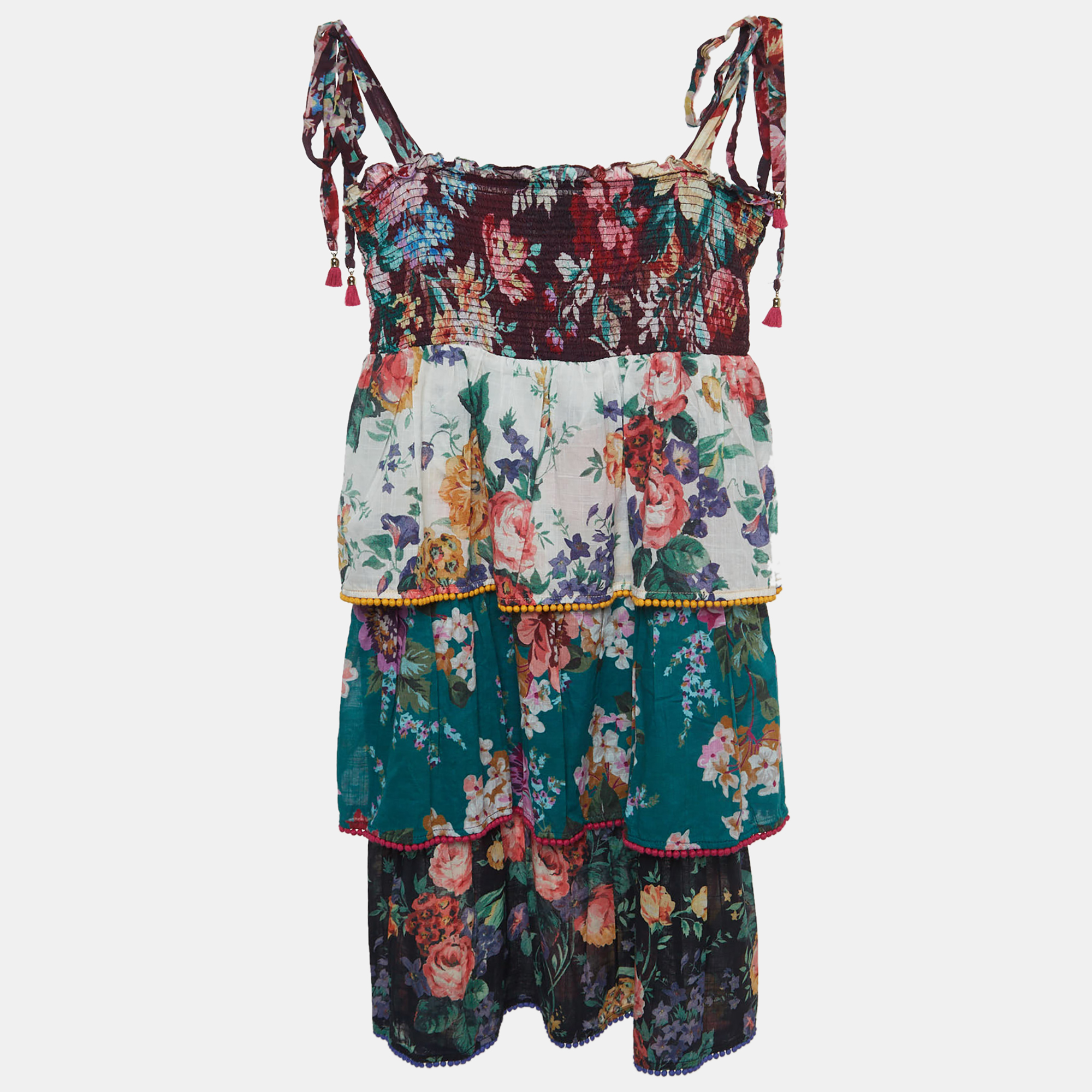 

Zimmermann Multicolor Floral Print Cotton Tiered Dress