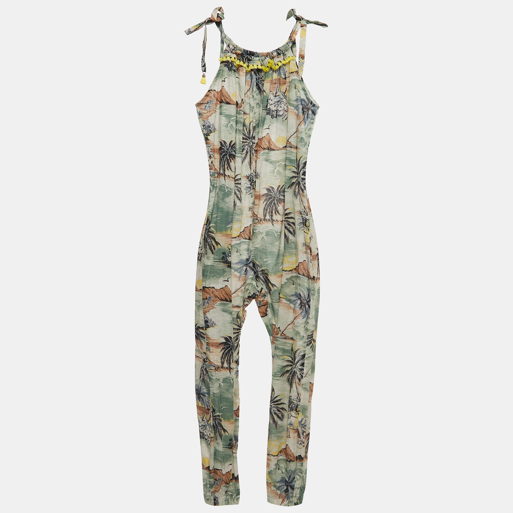 

Zimmermann Green/Multicolor Print Cotton Jumpsuit