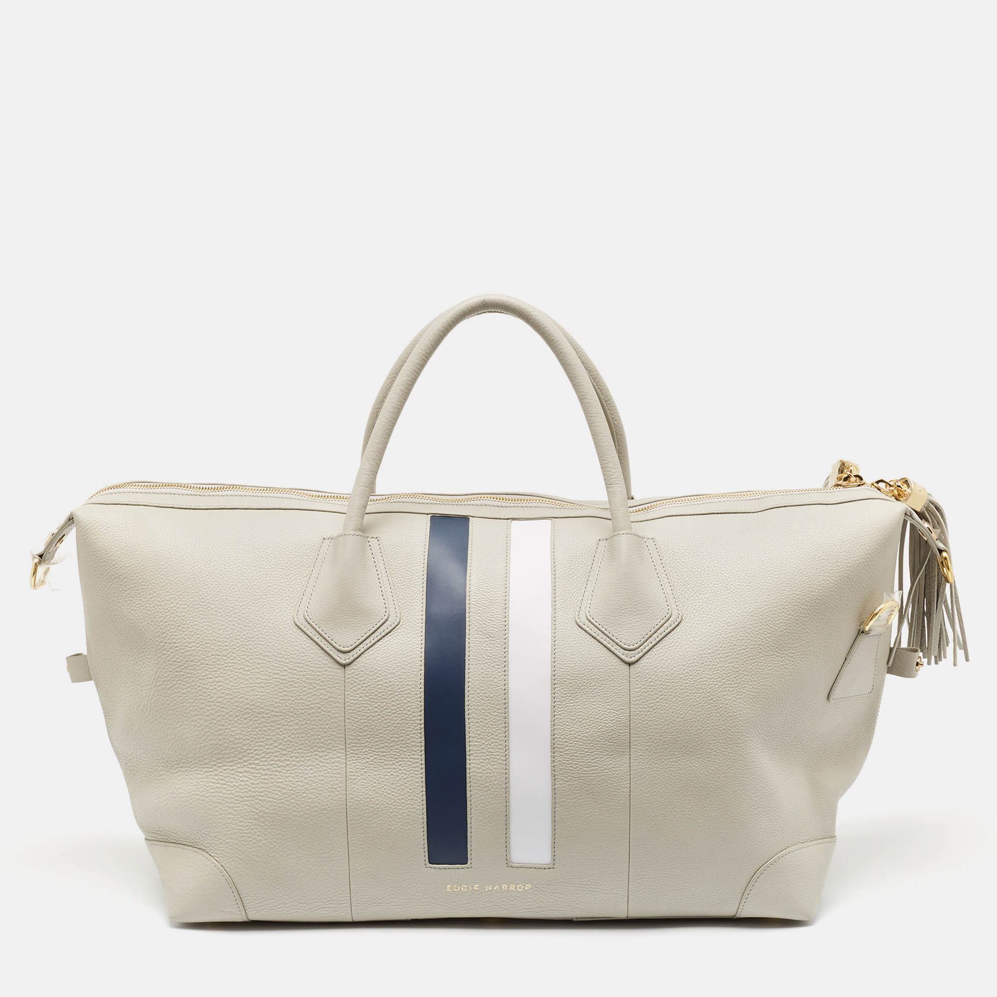 

3.1 Phillip Lim Grey Leather Stripe Duffel Bags