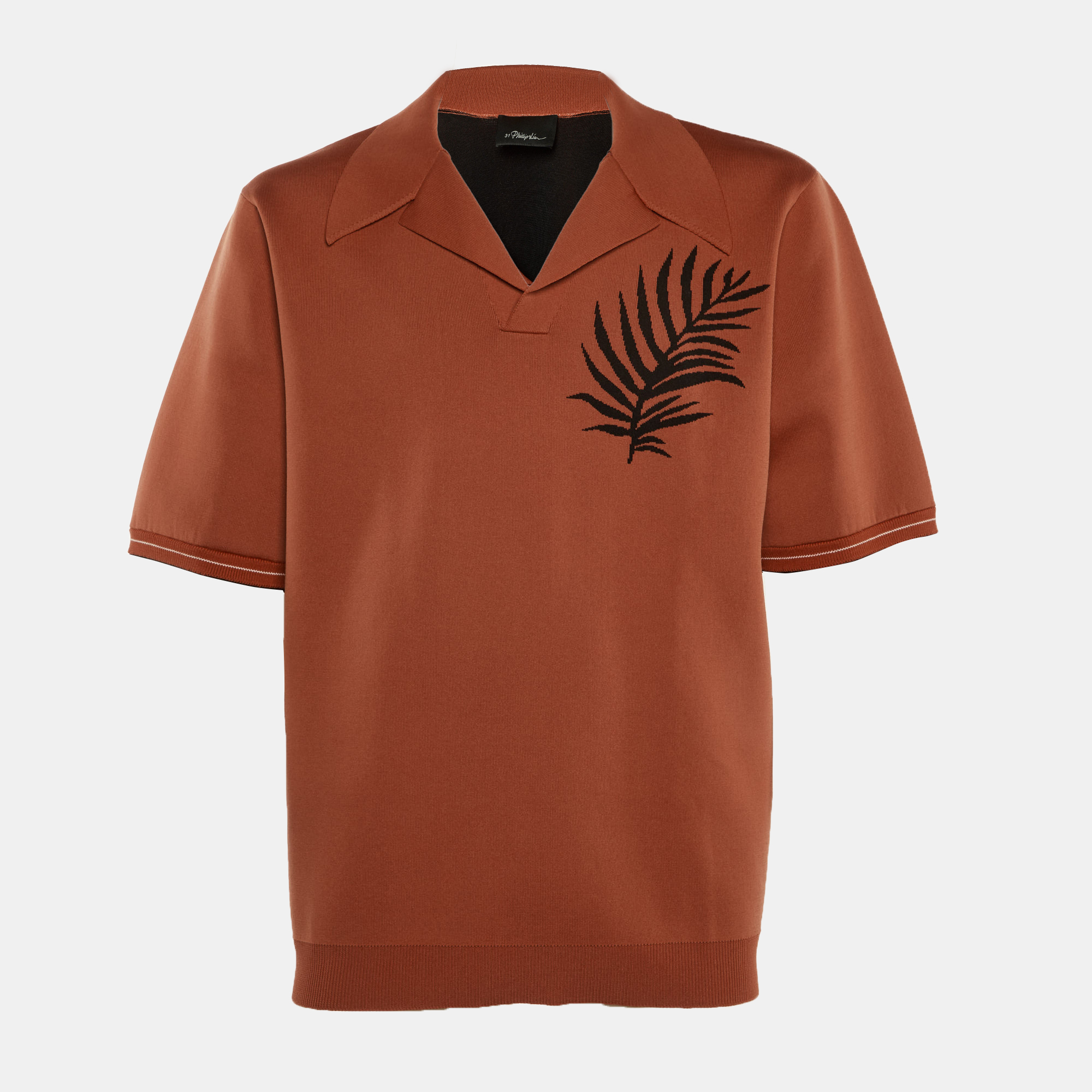 Pre-owned 3.1 Phillip Lim Burt Orange Patterned Stretch Knit Shirt L