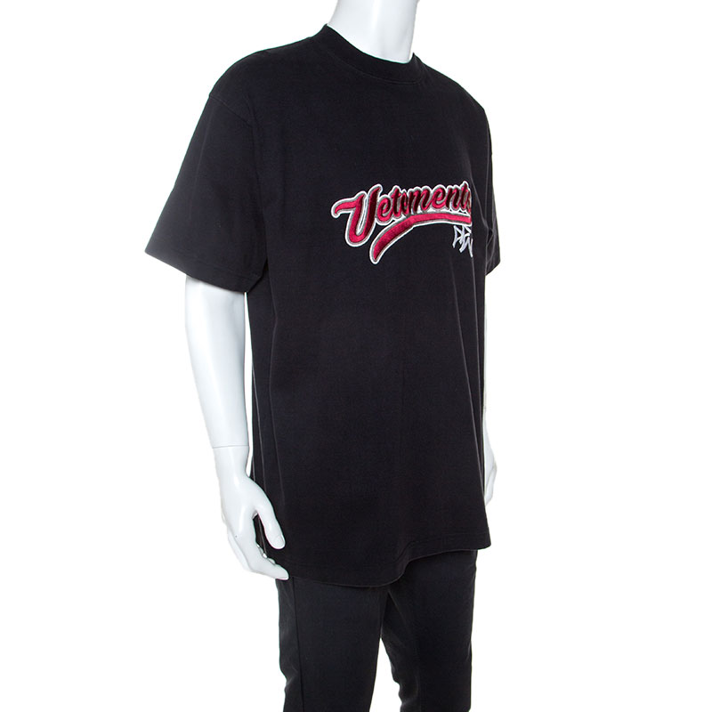 

Vetements Black Washed Out Cotton Oversized Embroidered T-Shirt