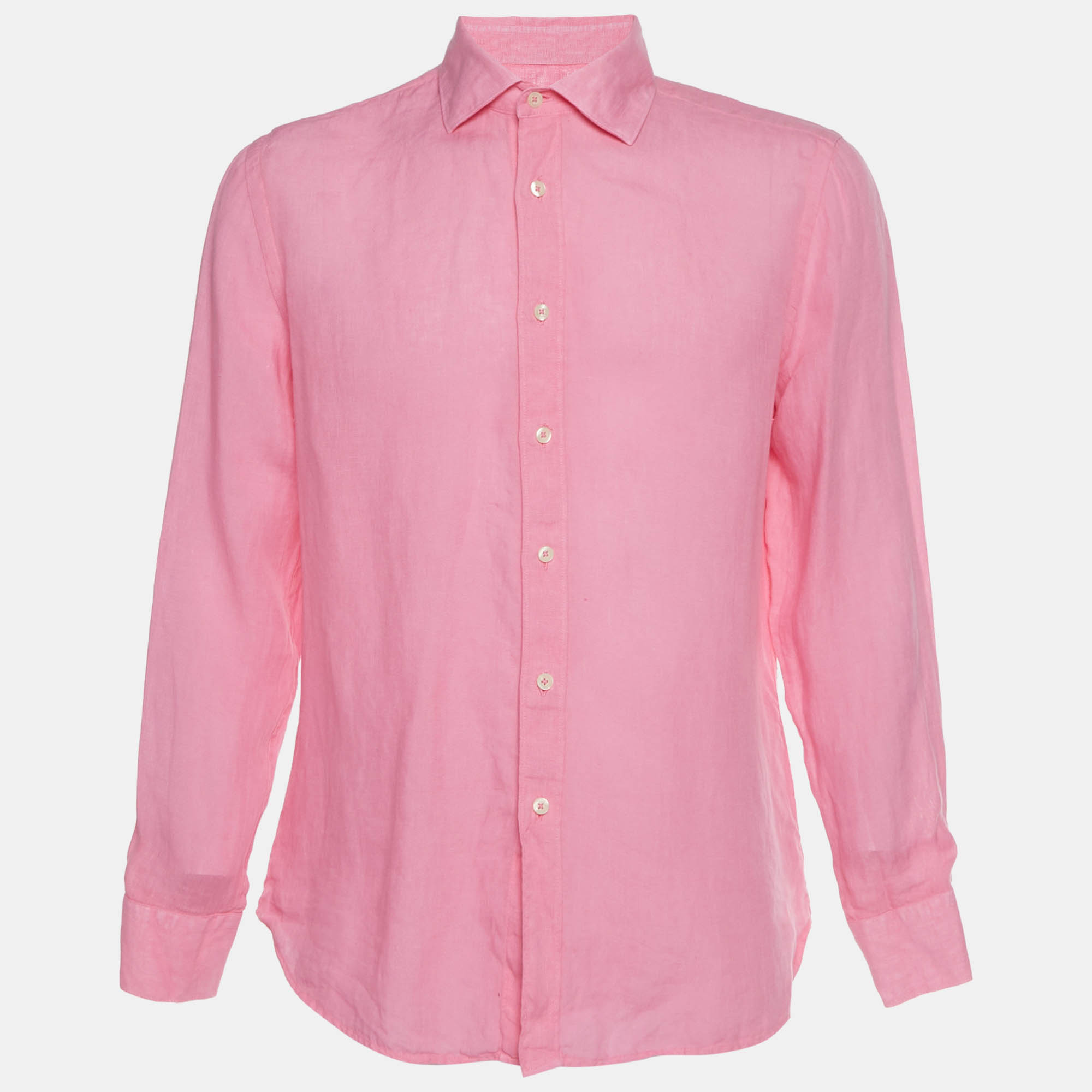 120% Lino Pink Linen Slim Fit Shirt M