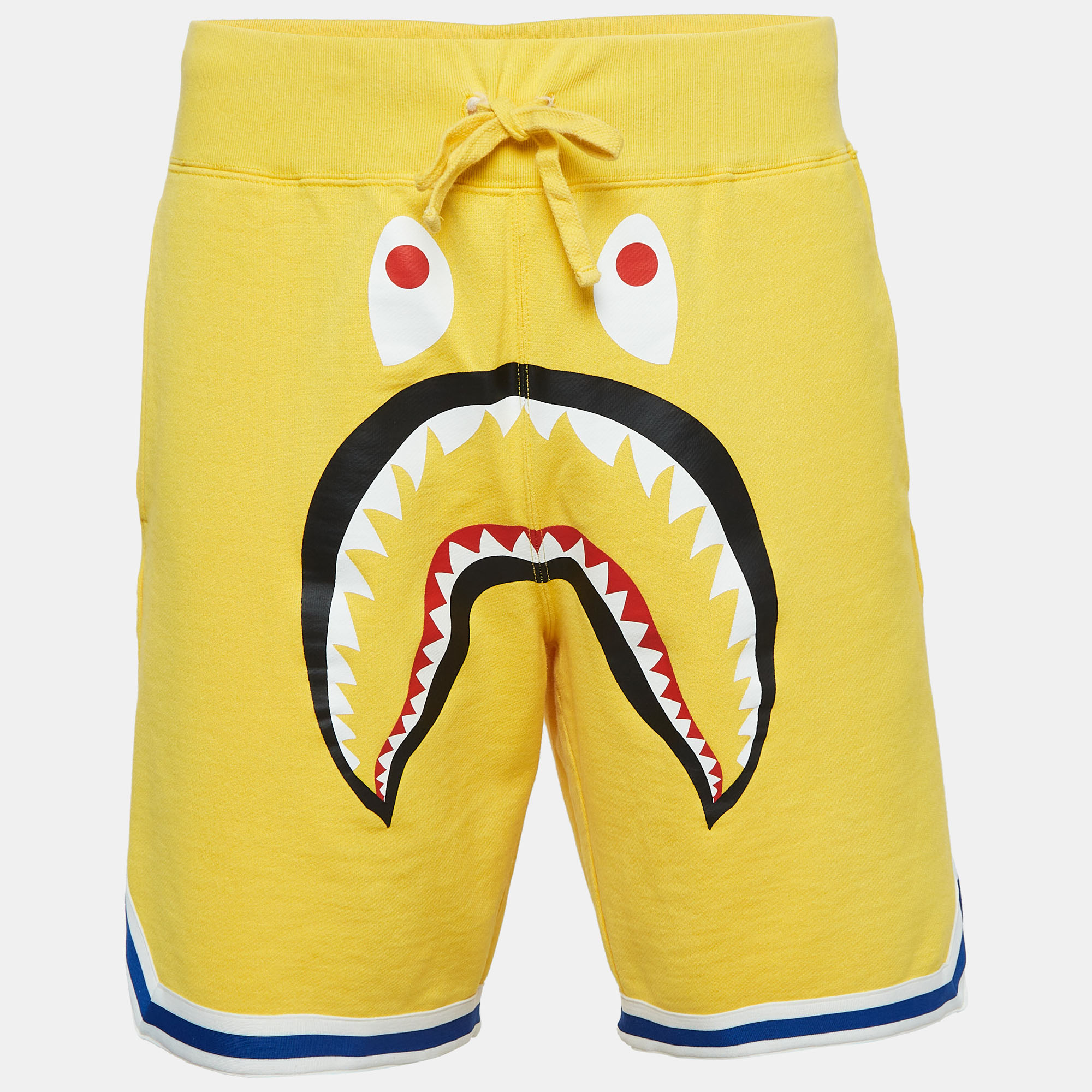 Pre-owned A Bathing Ape Yellow Printed Cotton Bape Shorts L