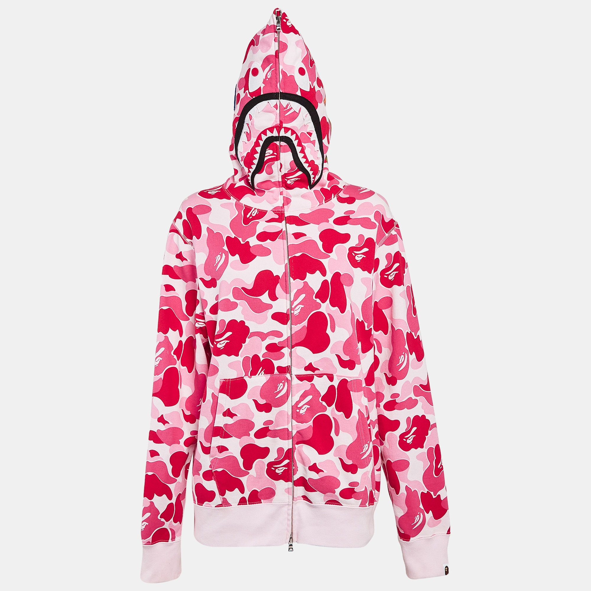 

A Bathing Ape Pink/Red Camo Print Shark Applique Hoodie L