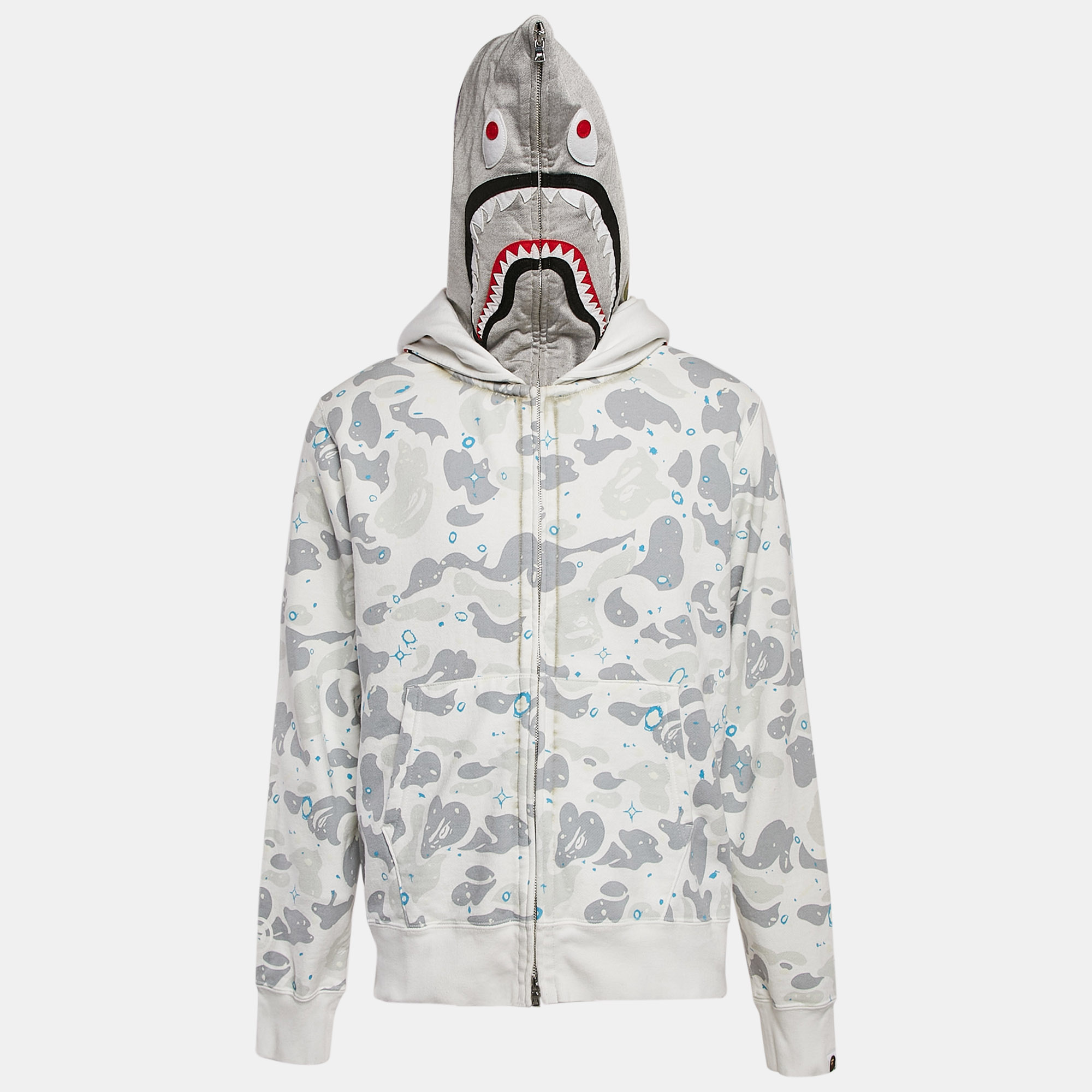 

A Bathing Ape White Camo Print Cotton Zip-Up Hoodie L