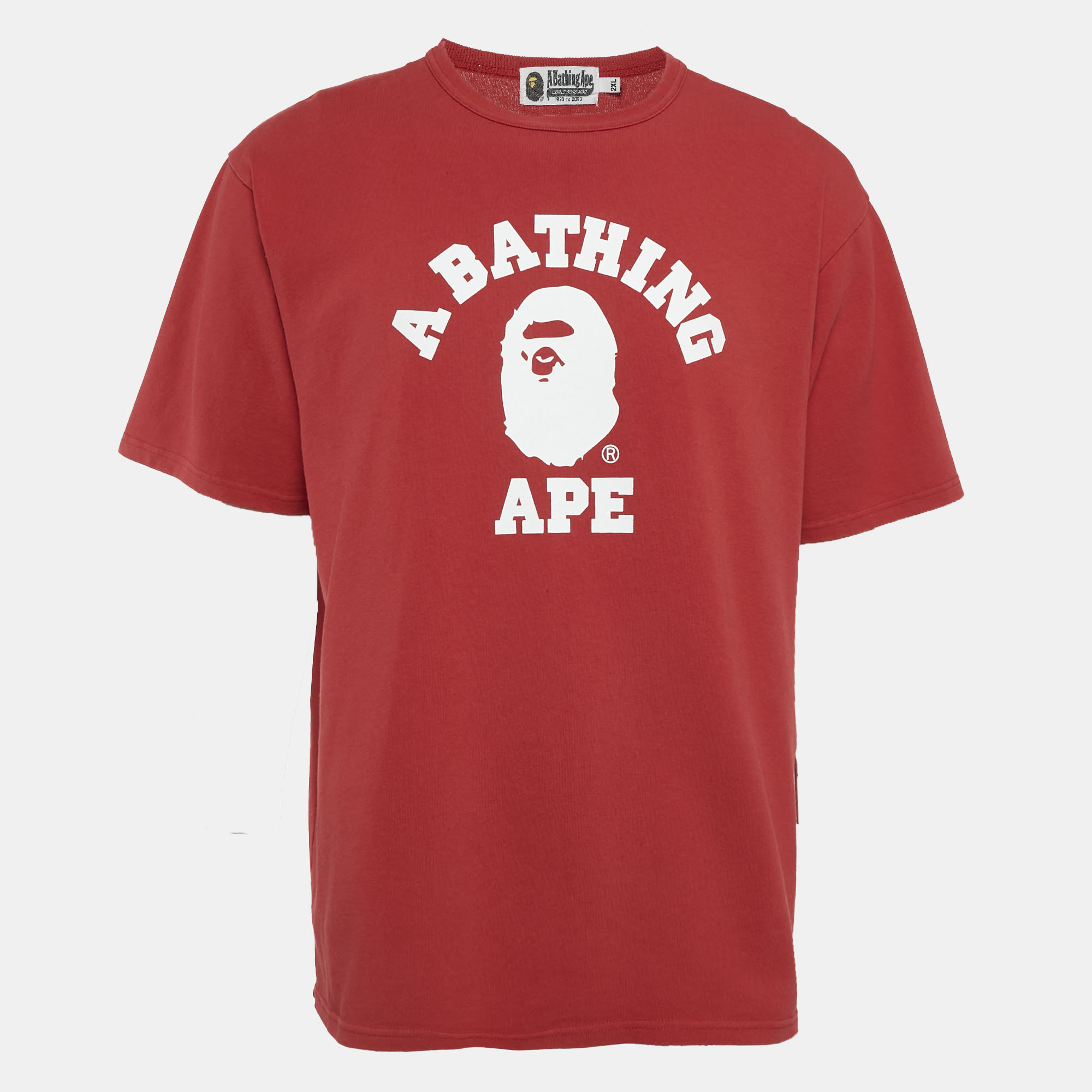 

A Bathing Ape Red Logo Print Jersey Crewneck T-Shirt XXL