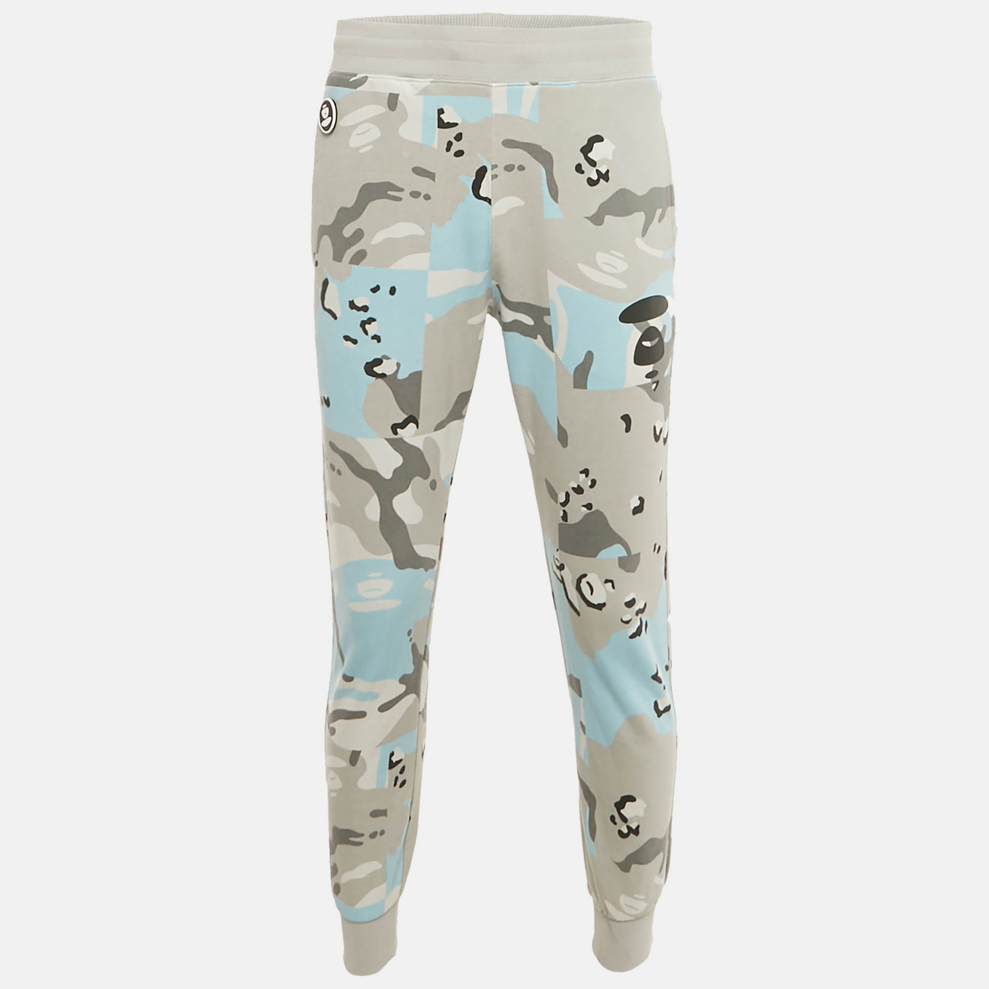 Pre-owned A Bathing Ape Aape By  Grey/blue Camouflage Cotton Joggers M