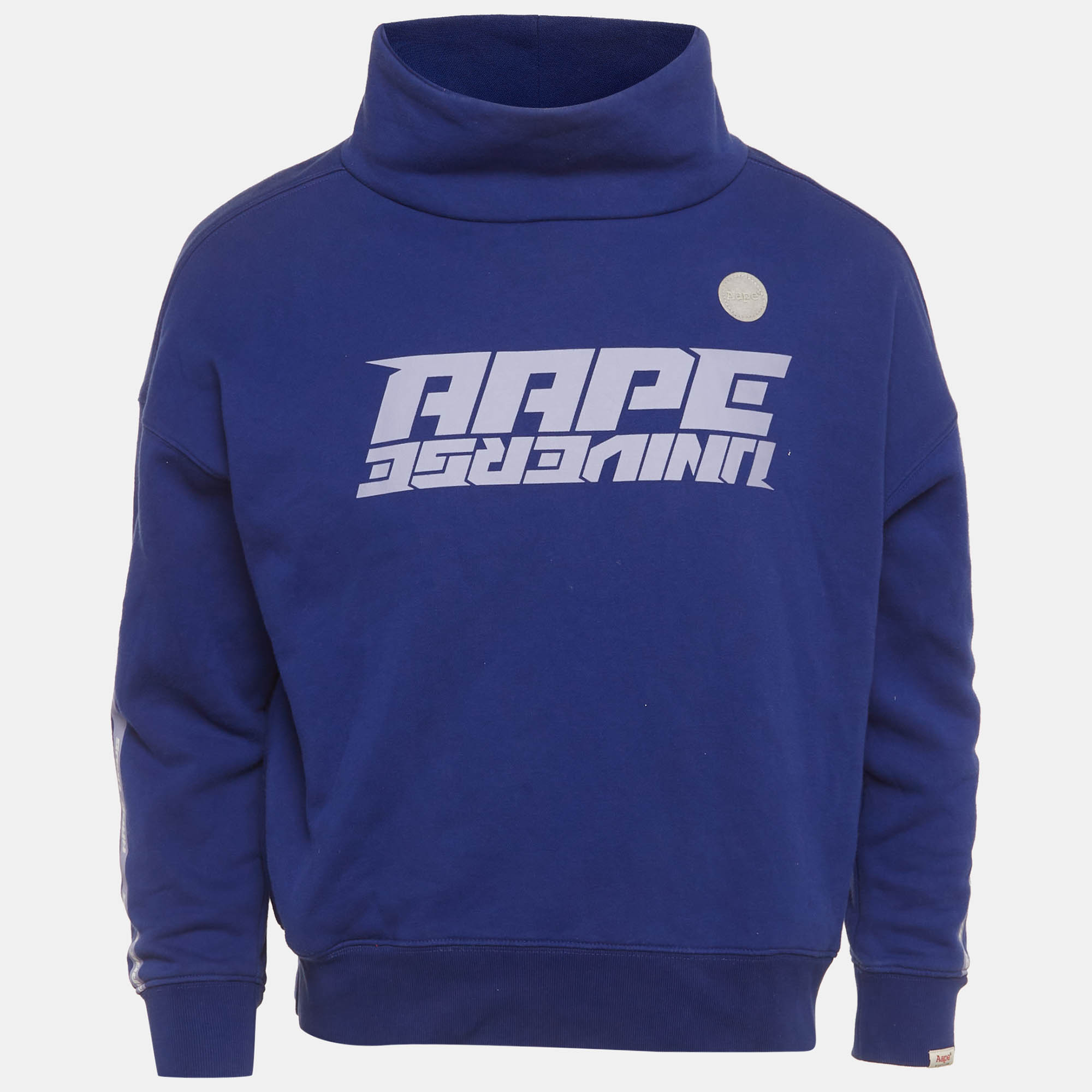 

Aape By A Bathing Ape Blue Jersey Graphic Print Mock Neck Sweatshirt XXS