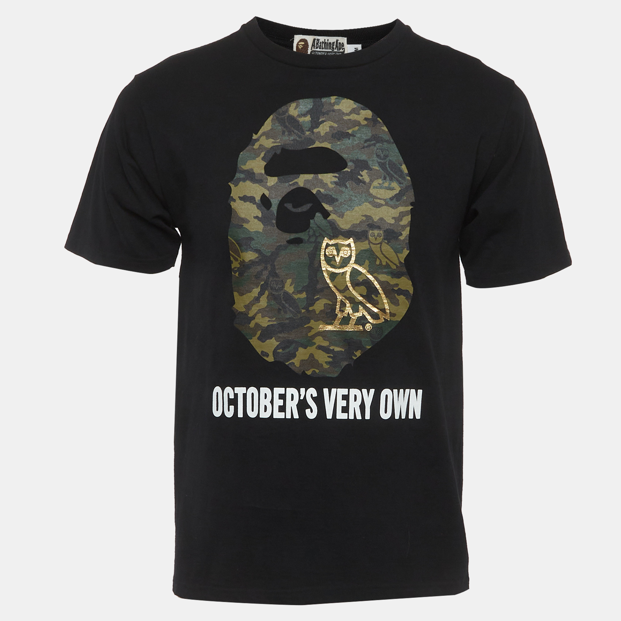 

A Bathing Ape X OVO Jersey Woodland Camo Ape Head T-Shirt M, Black