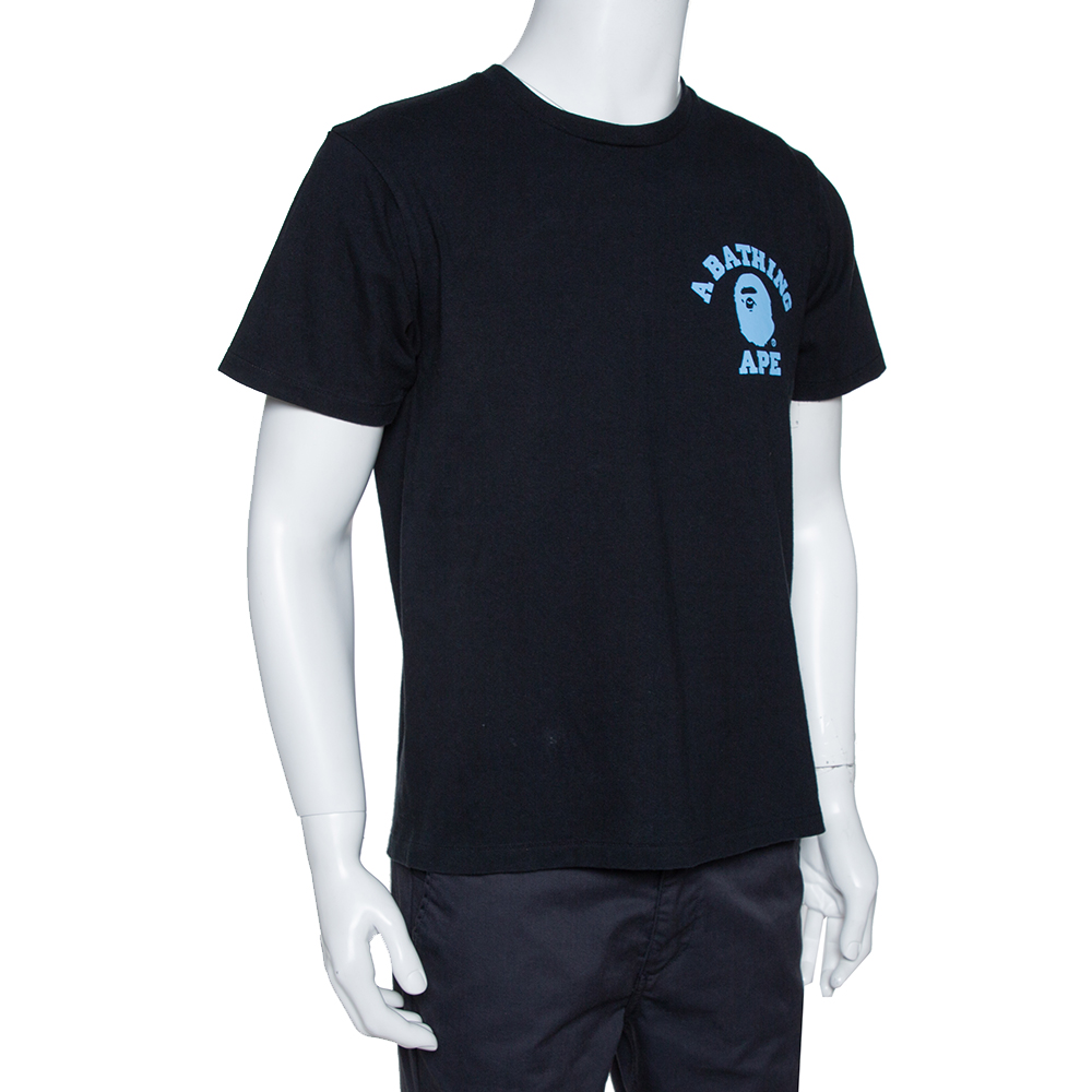 

A Bathing Ape Black Logo Print Washed Cotton Crew Neck T-Shirt