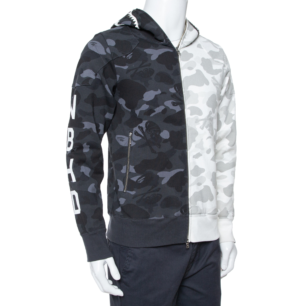 

A Bathing Ape X Neighborhood Monochrome Color Block Knit Shark Hoodie, Black