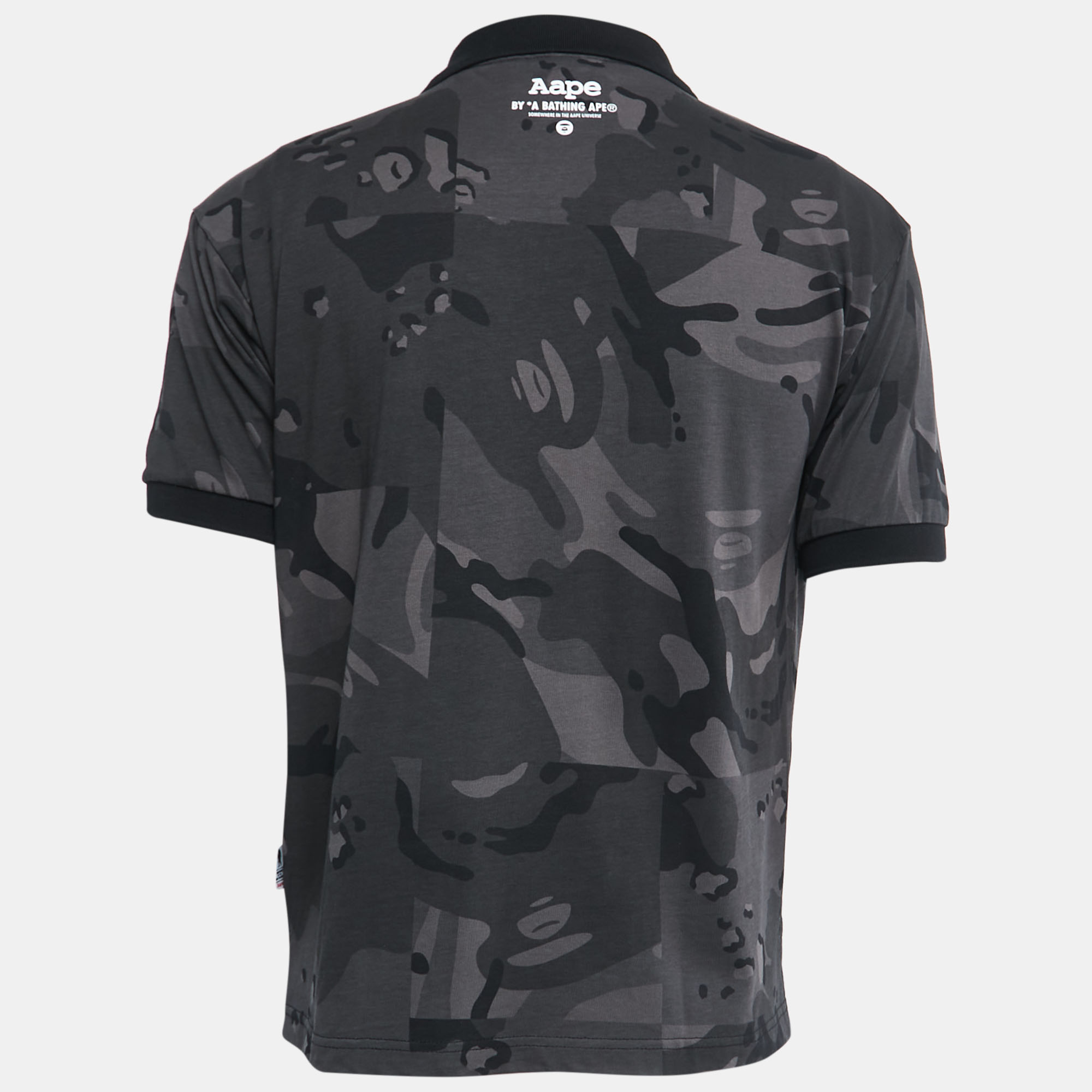 

A Bathing Ape Grey Military Print Cotton Polo T-Shirt