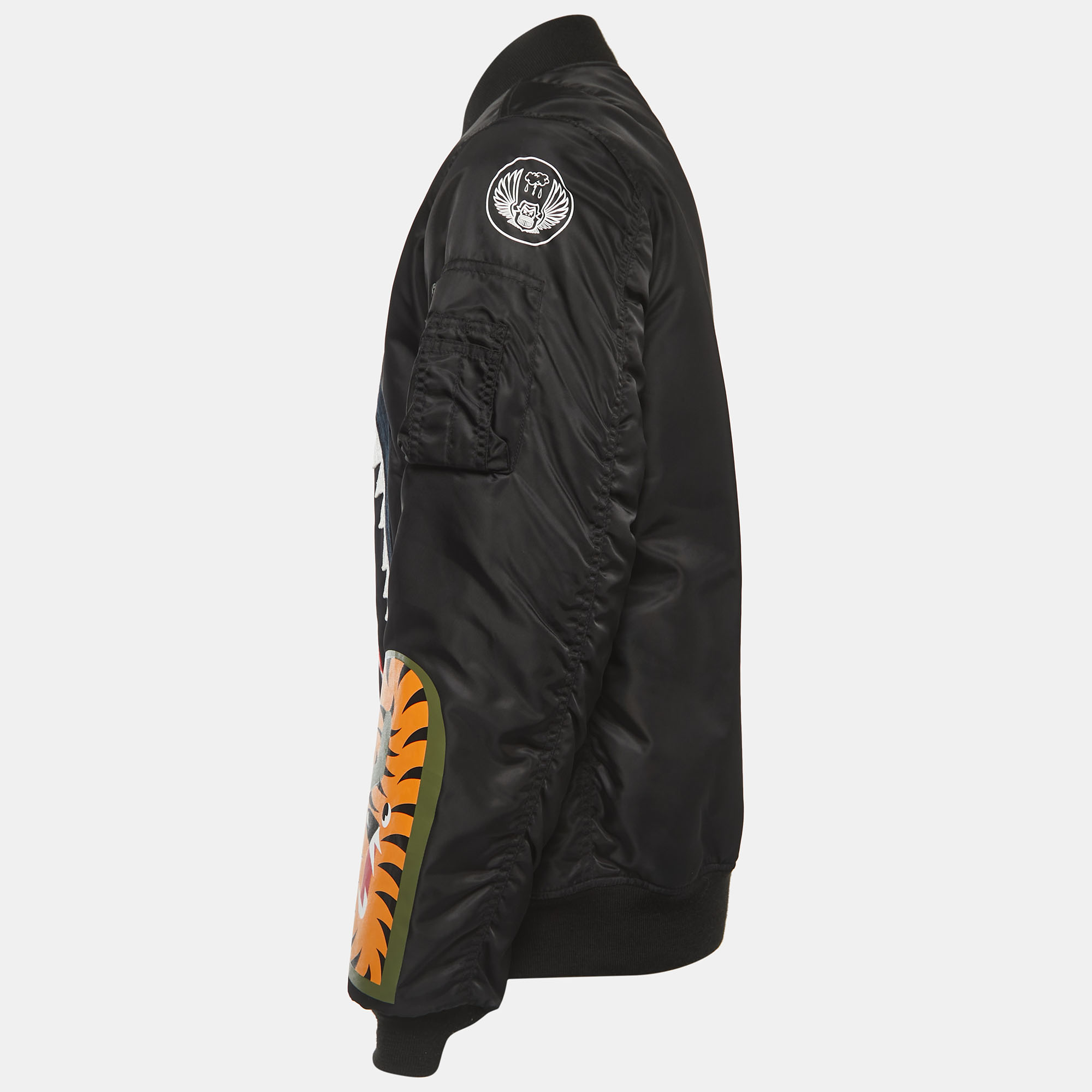 

A Bathing Ape Black Shark Embroidered Zip Front Bomber Jacket