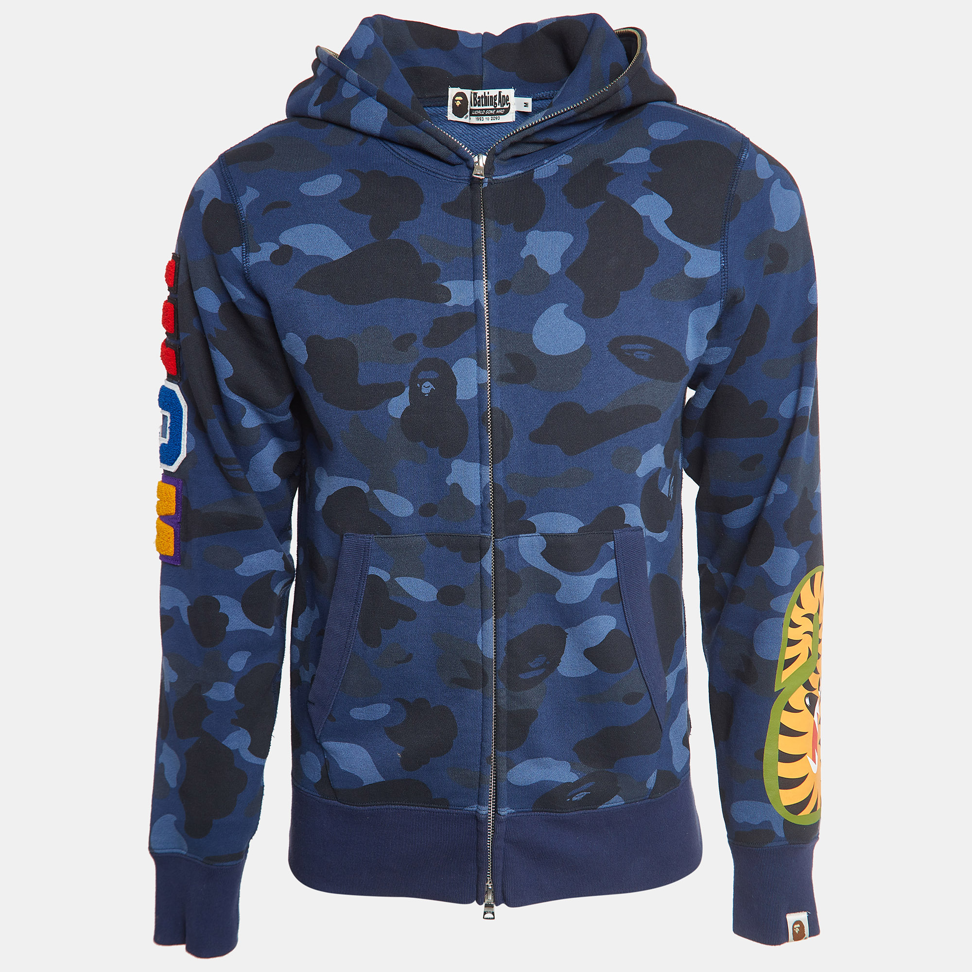 

A Bathing Ape Navy Blue Camou Print Shark Embroidered Zip Up Jacket