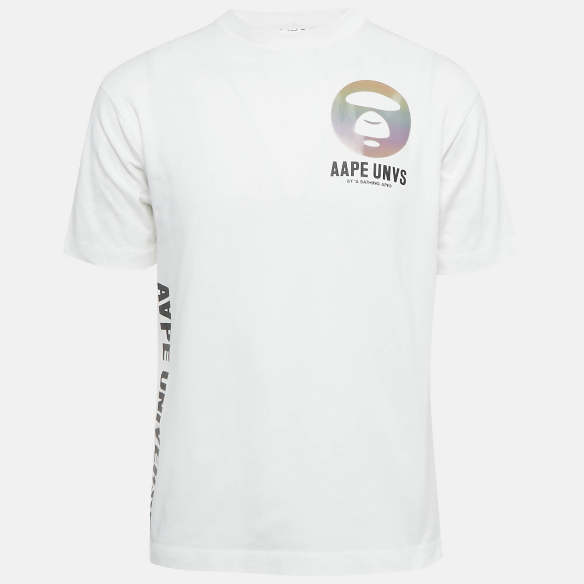 Pre-owned Aape By A Bathing Ape White Logo Applique Cotton T-shirt S