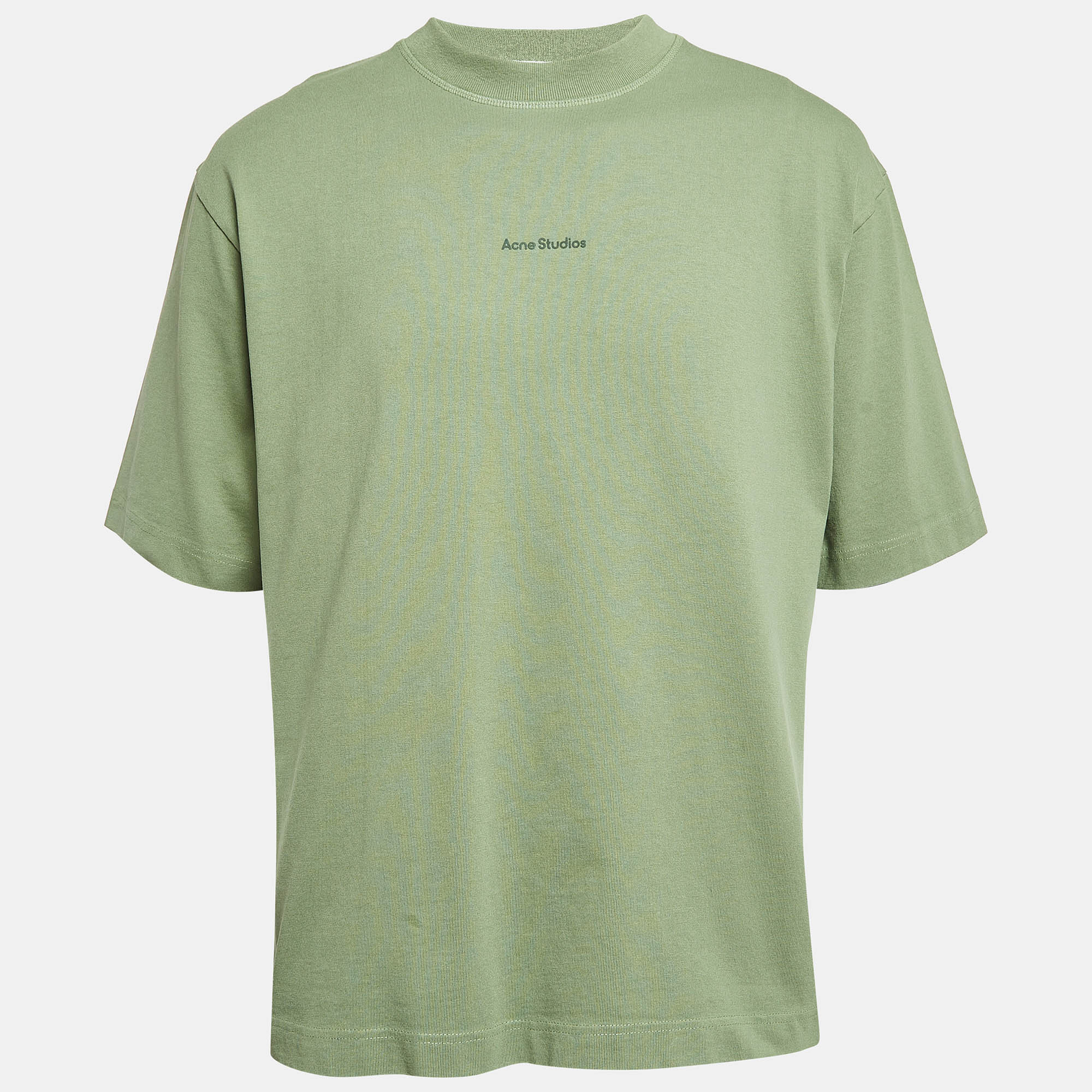 Pre-owned Acne Studios Green Logo Printed Cotton Knit Oversized T-shirt M