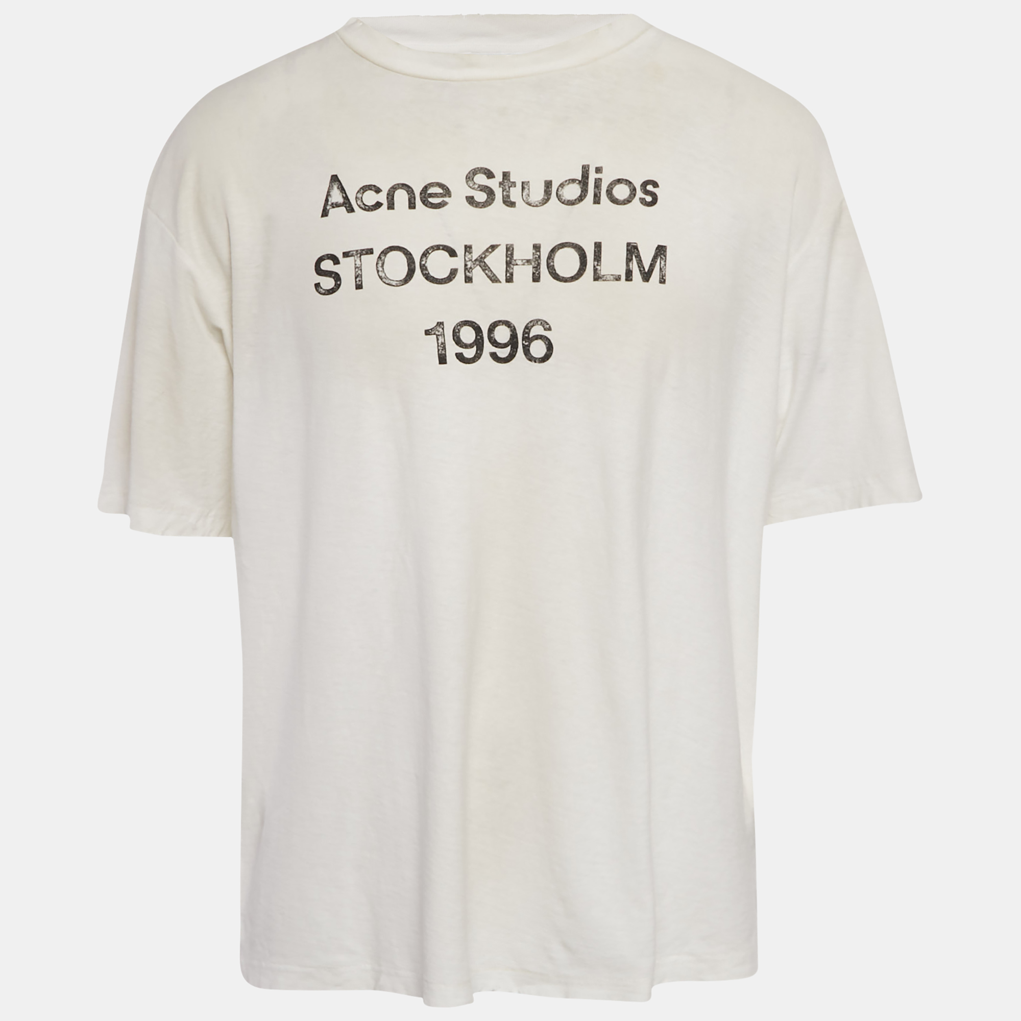 

Acne Studios White Logo Print Cotton Distressed T Shirt L